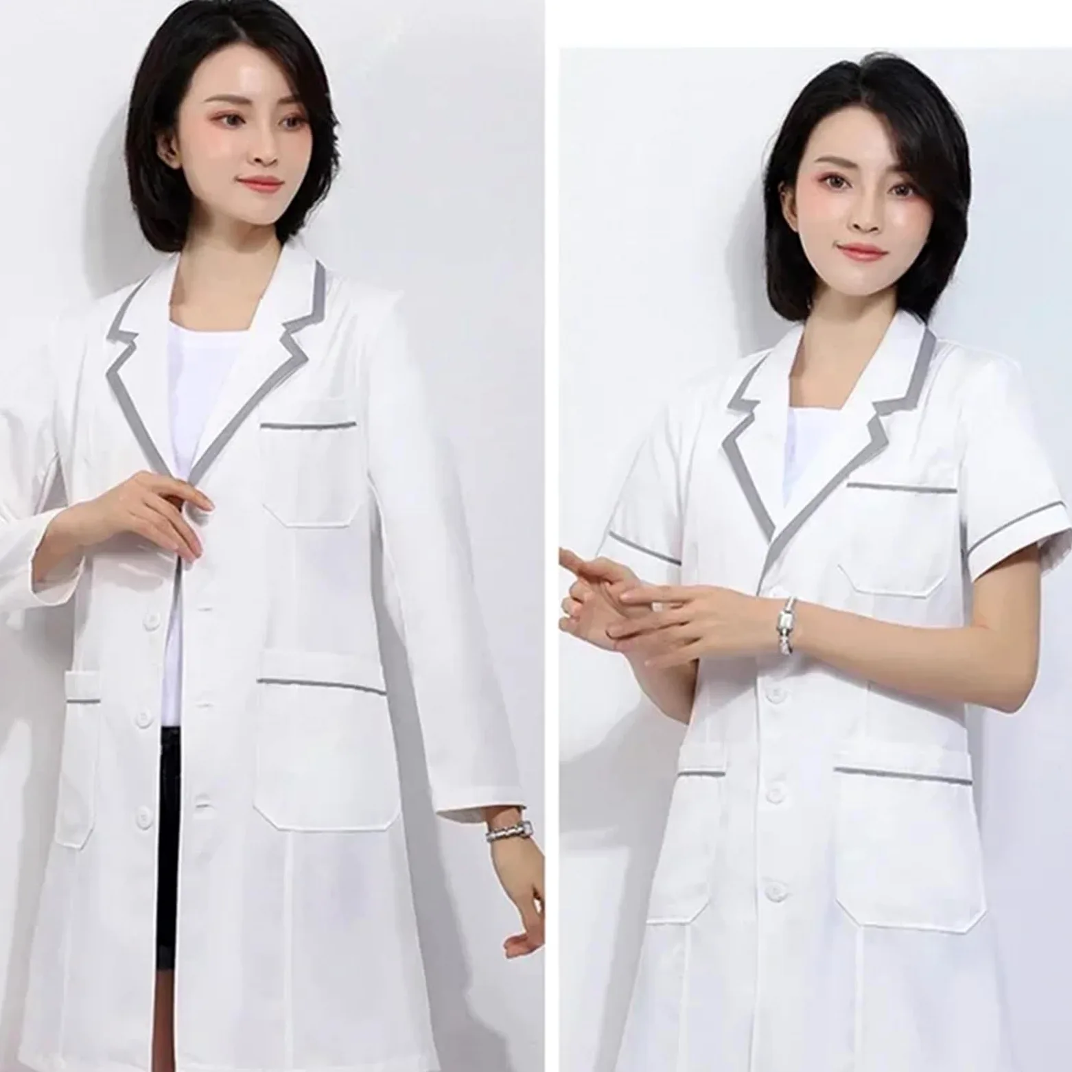 Blouse Medicale Femme Uniforme de beauté, esthéticienne, Responsable de la Peau, vêtements de Travail, Spa, Blanc, Grande Taille, Blouse de Laboratoire à Manches Courtes, Salon de Coiffure