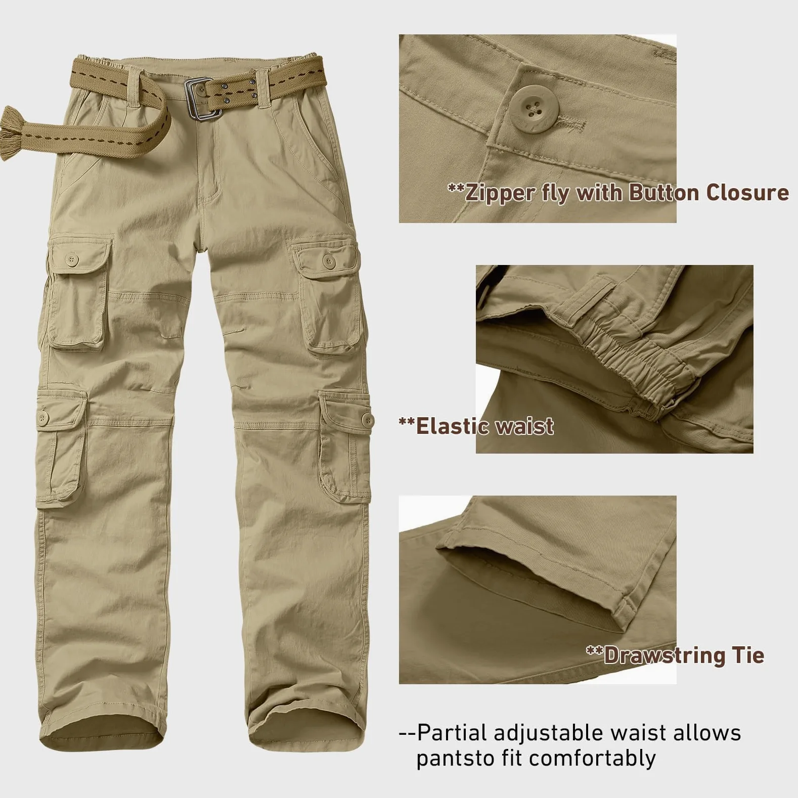 Pantalon cargo pour femme - Pantalon de travail - Pantalon d'extérieur stretch - Pantalon de randonnée - Pantalon d'été léger - Multi poches - Pantalon militaire - Coupe décontractée