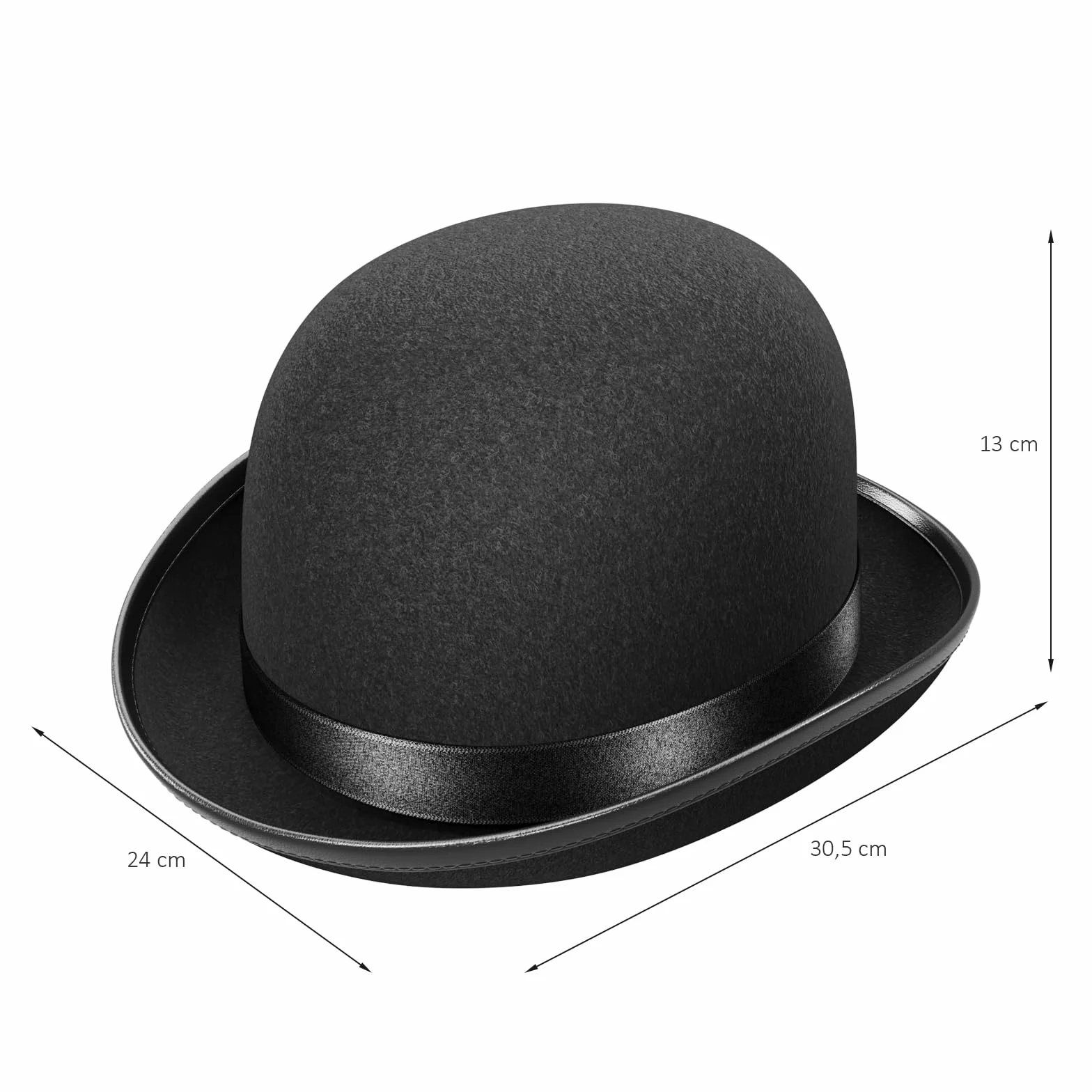 WELLGRO Lot de 2 chapeaux melon noirs pour adultes 30,5 x 24 x 13 cm taille unique