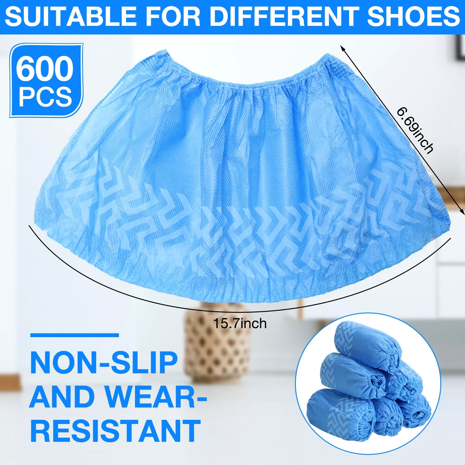 Lot de 600 couvre-chaussures jetables antidérapants, épais et durables pour homme et femme, bleu