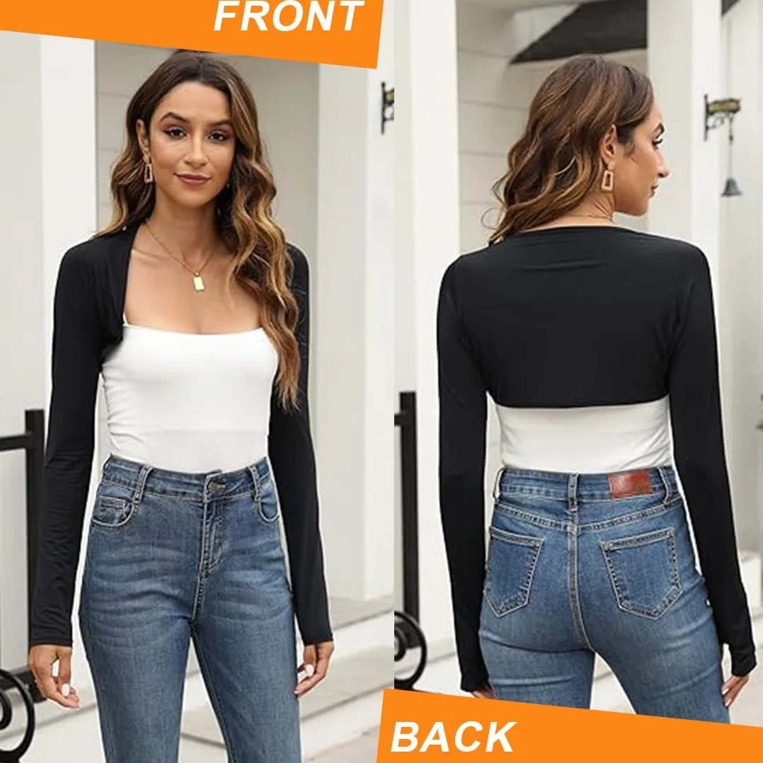 Châle pour les bras anti-UV respirant Boléro femme avec trous pour les doigts Noir