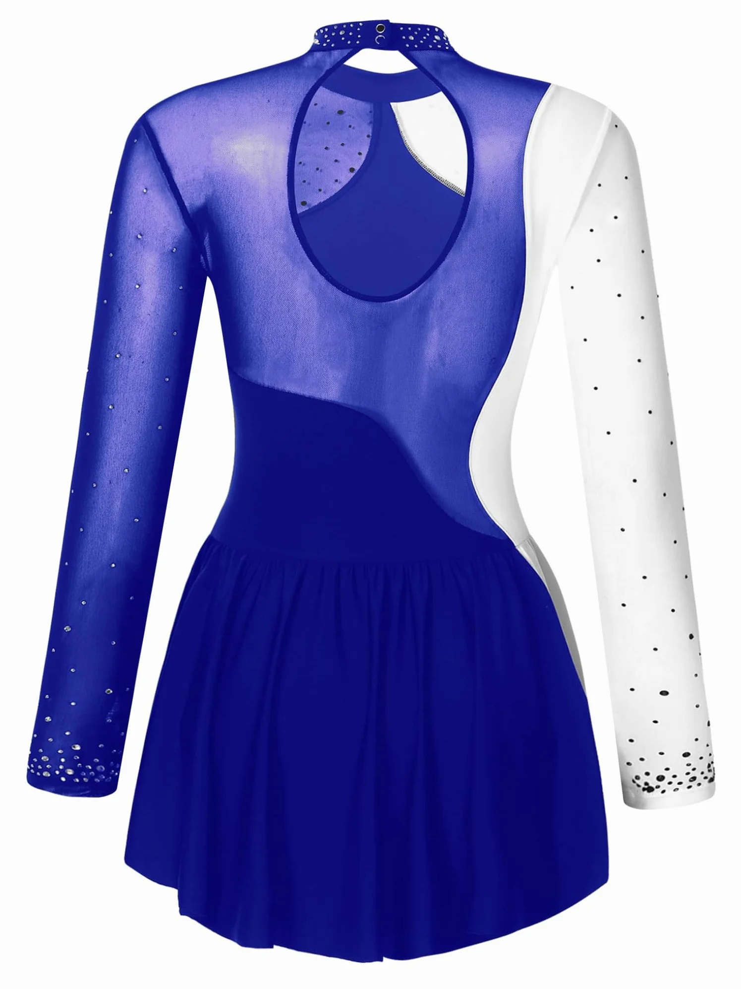 Kaerm Robe de Patinage Artistique Femme Justaucorps Dos Nu Gymnastique Robe Tutu Col montant Danse Classique Tenue Patineuse Danseuse à Strass XS-XXL