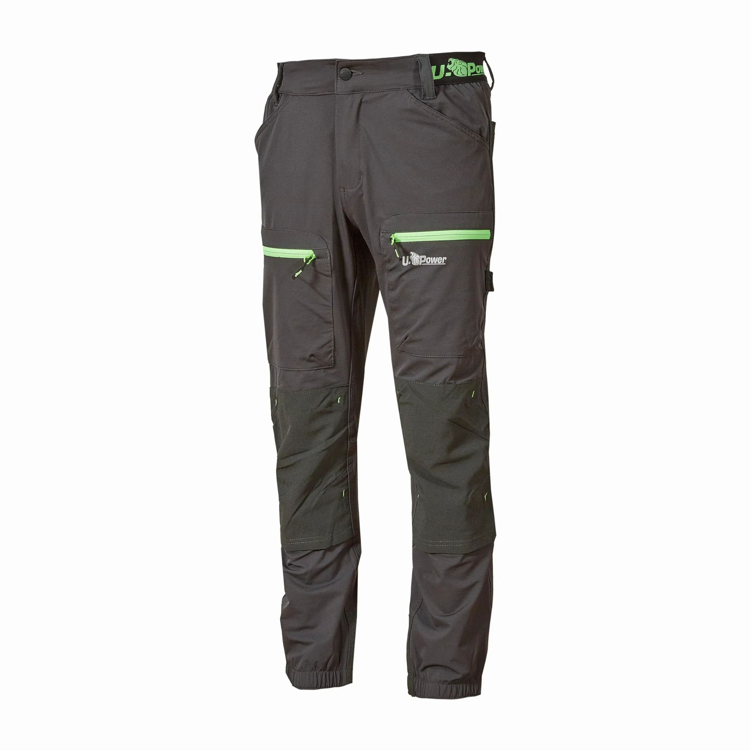 U-Power Don't Worry... BE Happy! - Pantalon de Travail en Tissu Stretch avec Poches, Coupe Jogging Horizon Asphalt Grey/Green, Pantalon de Travail décontracté pour Homme