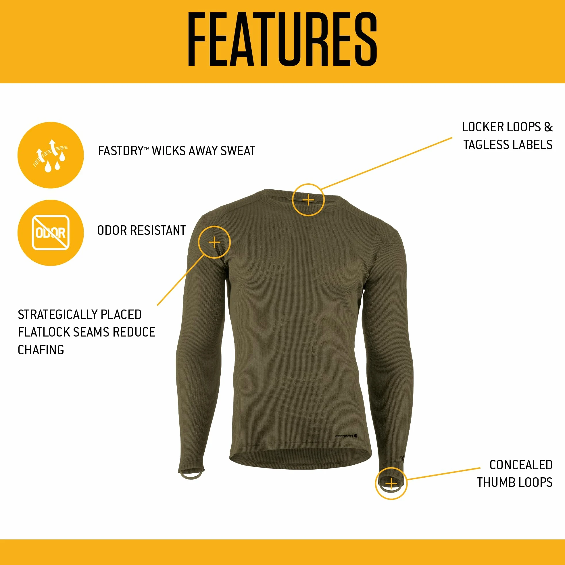 Carhartt Base Force Midweight Classic Crew Couche de Base supérieure Homme (Lot de 1)