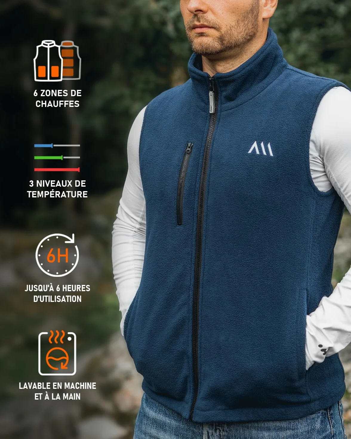Veste Chauffante Homme Gilet Chauffant avec Batterie Incluse 6 Zones Chauffage Rapide