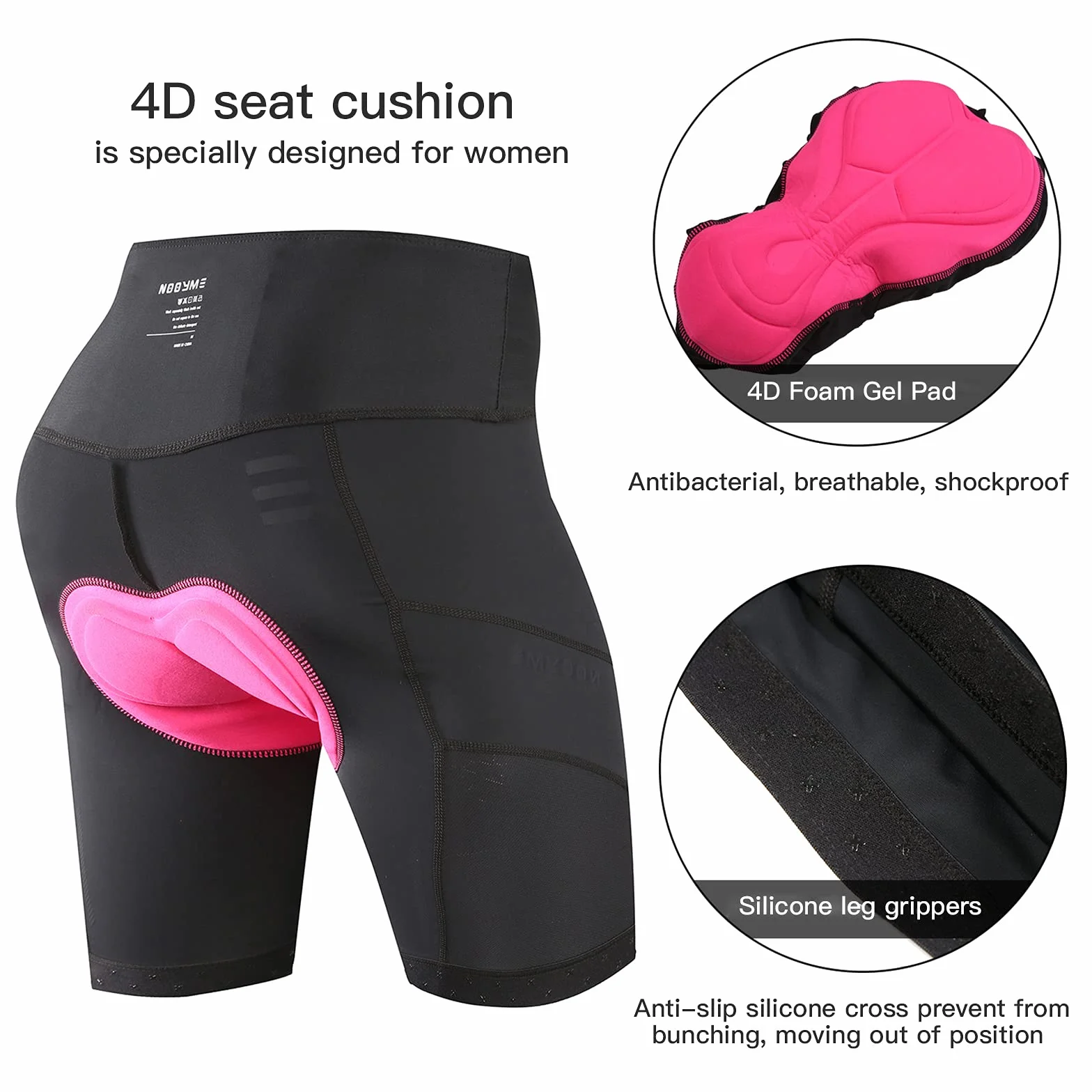 NOOYME Short de Cyclisme pour Femme - Rembourré 4D - avec Poche - Short de Cyclisme élastique et Respirant - avec Rembourrage Large et Dense - sans Douleur - Séchage Rapide - pour Femme