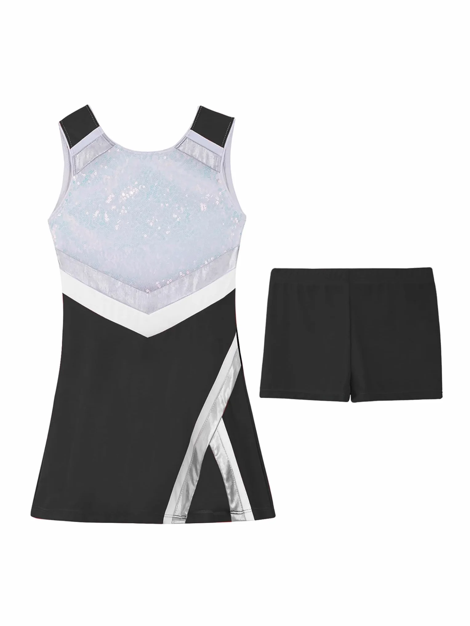 Robe De Danse Fille Enfant Cheerleading Costumes Justaucorps Gymnastique Brillant Tennis Sport Robe avec Short 2-14 Ans
