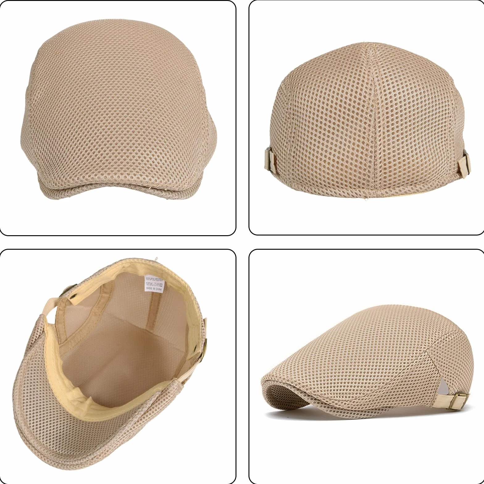 Meioro Casquette Plate Homme Été Maille Respirante Vintage Gatsby Beret Réglable Ivy Hat