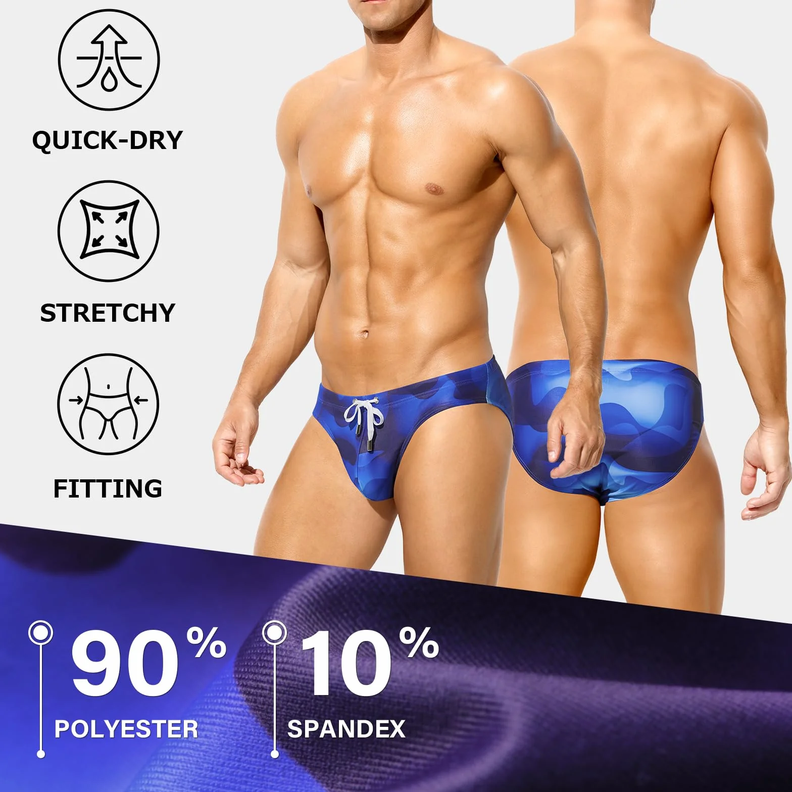 Slip de Bain Homme Maillot de Bain Imprimé avec Cordon Réglable Séchage Rapide