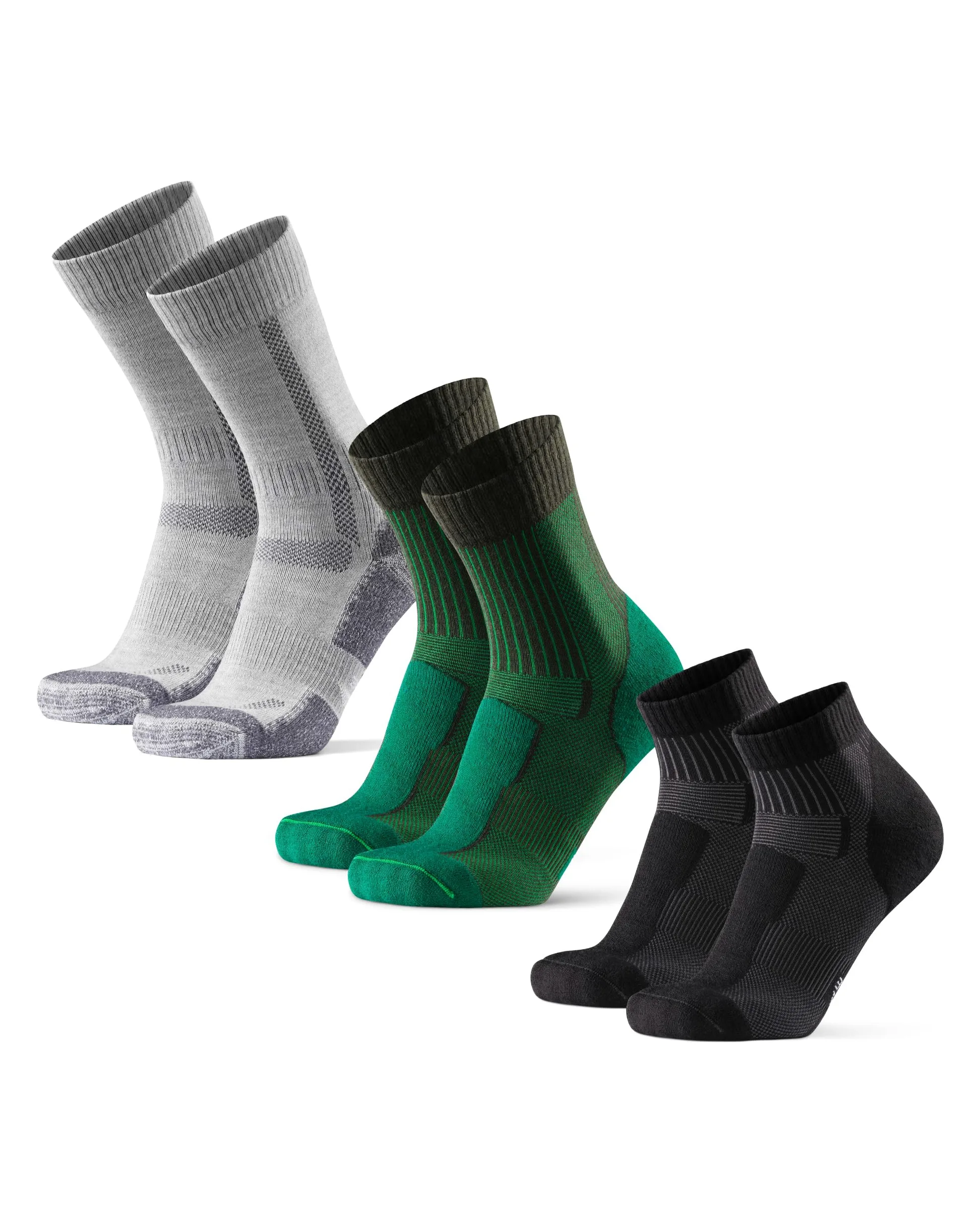 DANISH ENDURANCE Chaussettes de Randonnée, Lot de 3, Multicouleurs (1xGrises, 1xNoires, 1xVert Froncé), 39-42