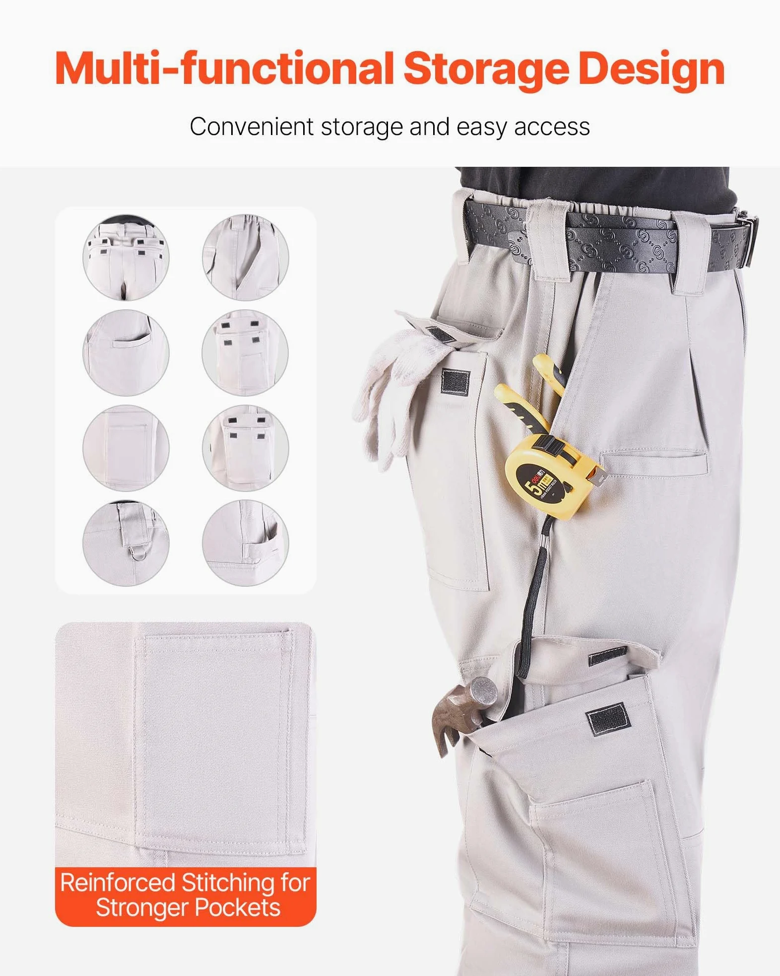 VEVOR Pantalon Ignifuge Homme, Taille M,L,XL,XXL, Pantalon Cargo Homme en Coto