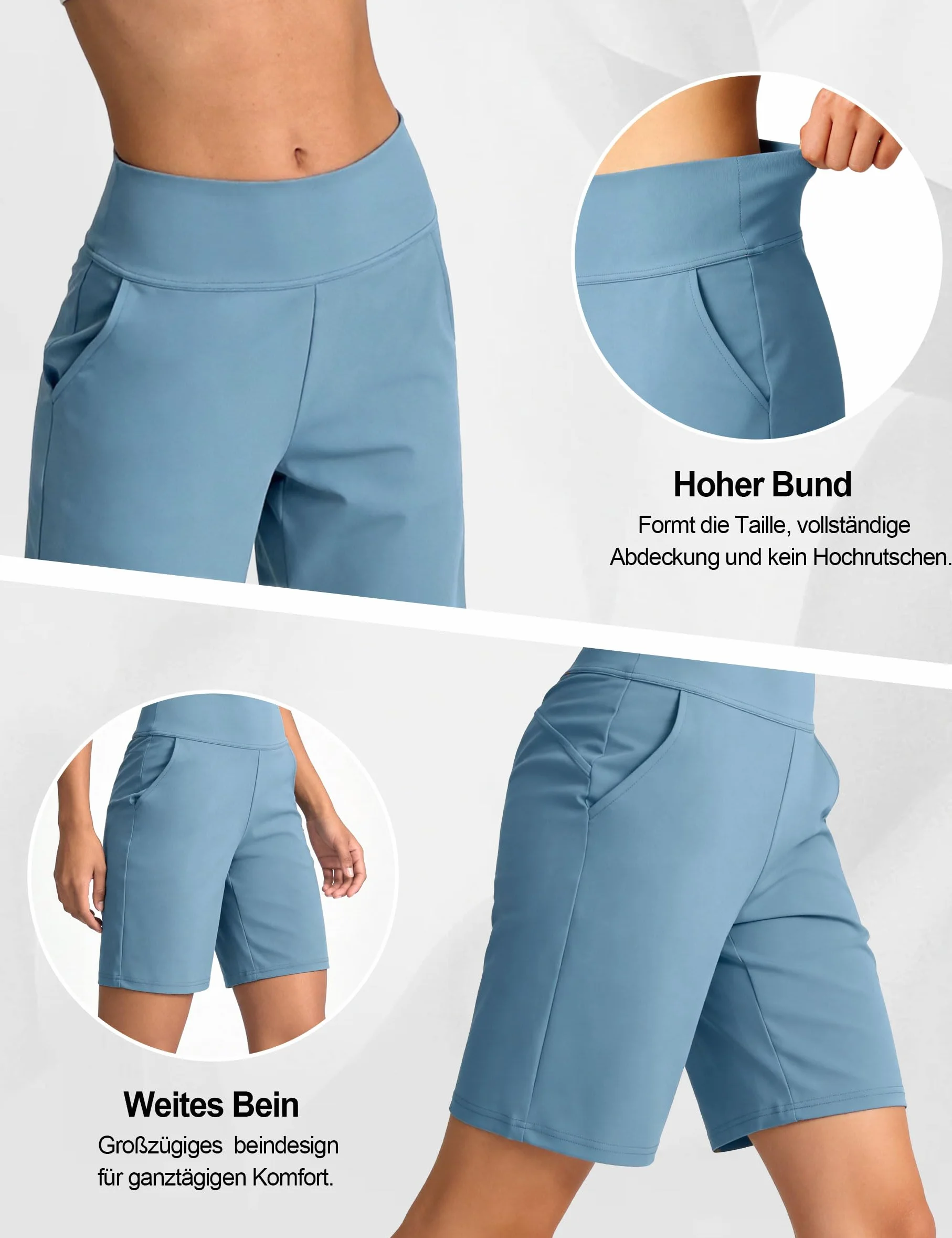 Litherday Short Femme Été Bermuda Taille Haute Pantalon de Yoga Jambe Large Pantalon de Sport Lounge Stretch Short de Course Mi Long Pantalon de Randonnée Activewear Pantalon avec Poches S-XXL
