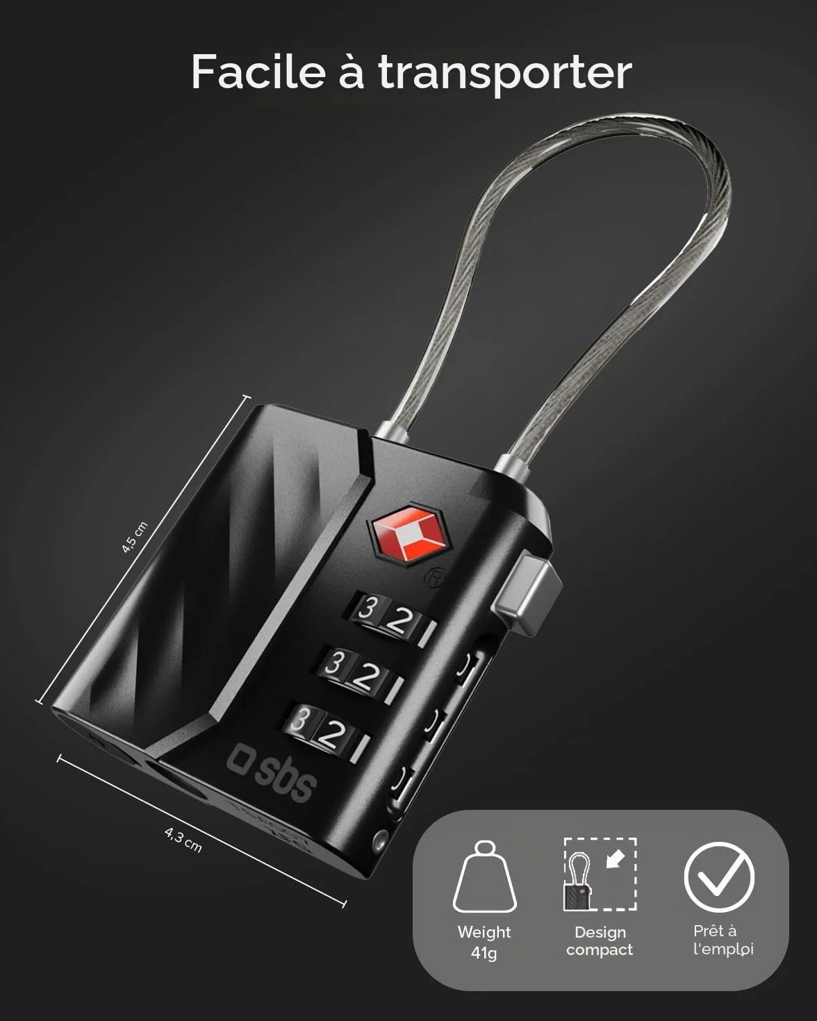 Cadenas TSA avec Localisateur Find My Intégré, Alarme 60 dB, Recharge USB-C, Noir