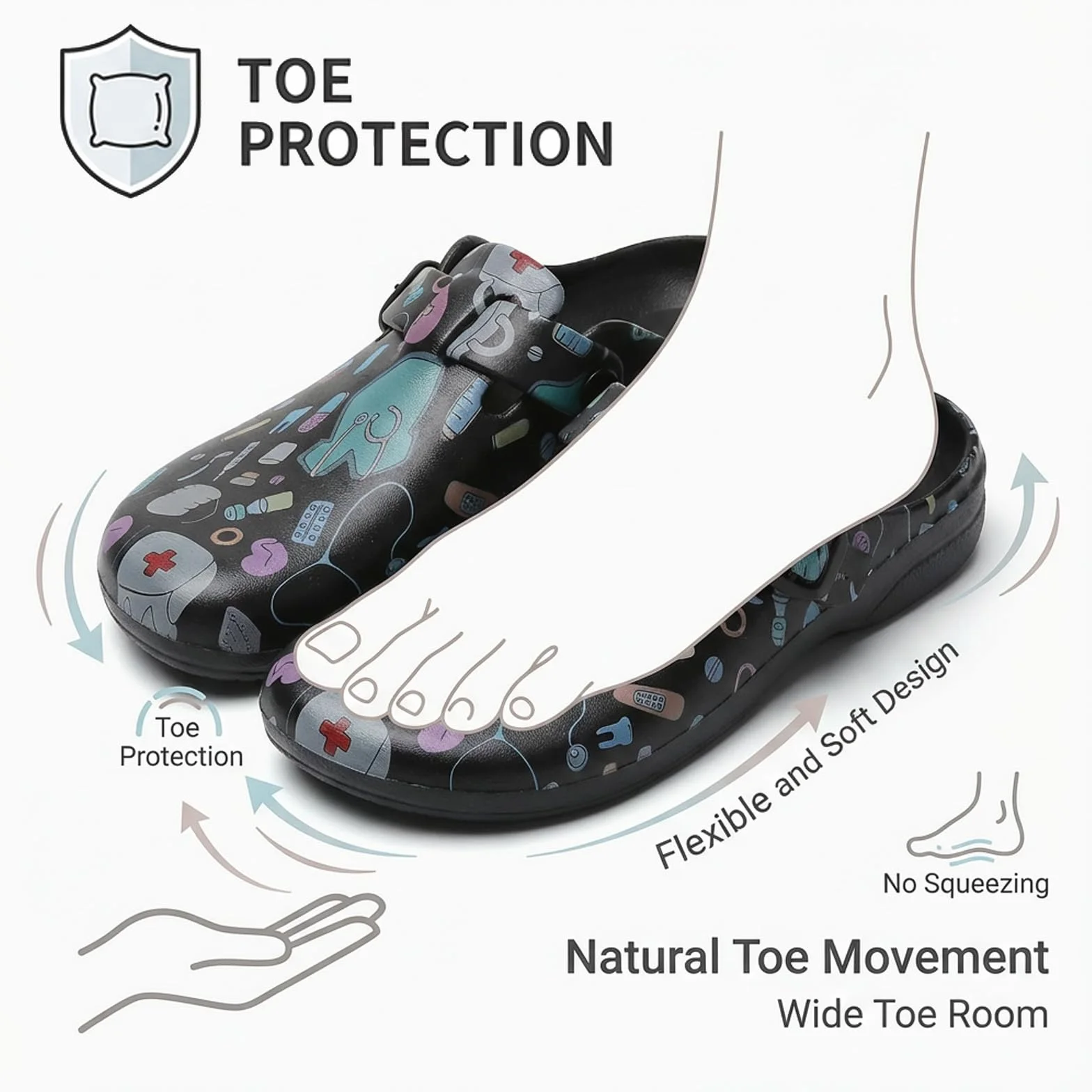 Sabots Médicaux Femme Antidérapants – Chaussures de Travail en EVA Imperméables, Légères et Confortables, Sabots Infirmière à Motifs pour Hôpital Jardin Usage Quotidien