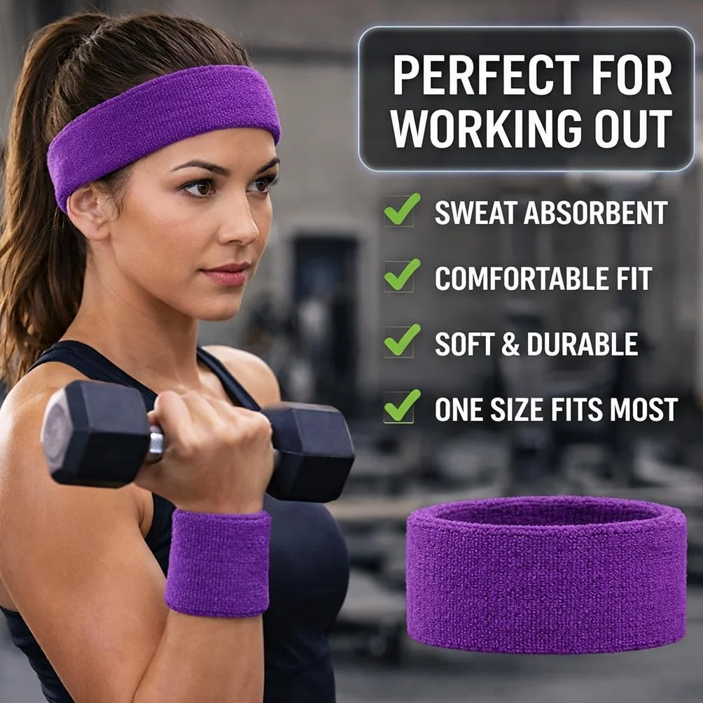 Ensemble bandeau et 2 bracelets pour femme - 1 bandeau et 2 bracelets - Néon - Pour le sport et la sudation