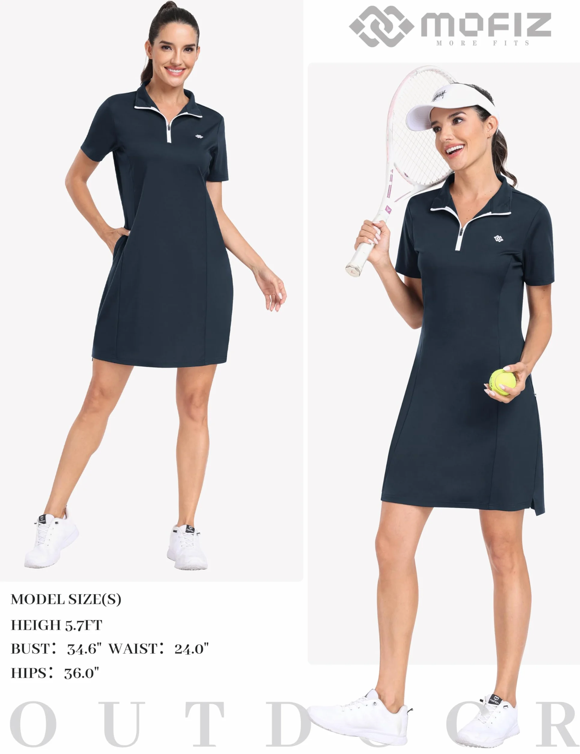 MoFiz Robe Femme Été Coton Robe de Polo Manches Courtes Sport Respirant Tennis Golf Dress