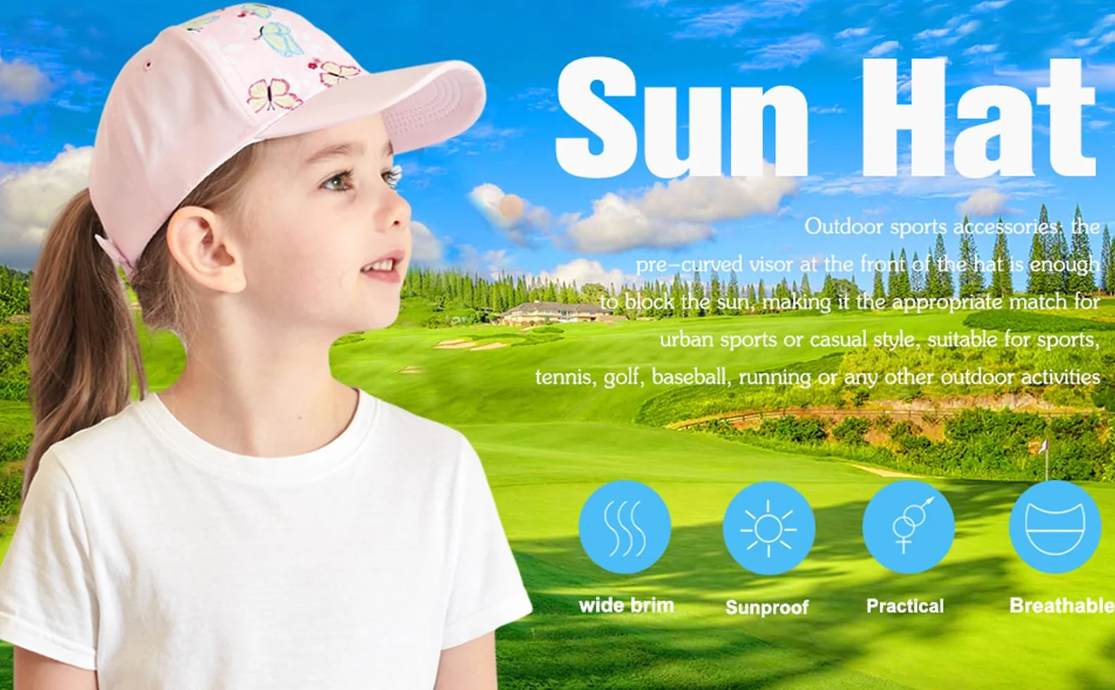 Casquette de Baseball Fille 3-8 Ans Été Chapeau de Soleil Enfant Réglable Chapeau de Baseball en Queue de Cheval Visière de Golf Tennis Visière Junior Chapeau de Plage Cyclisme Pêche Course
