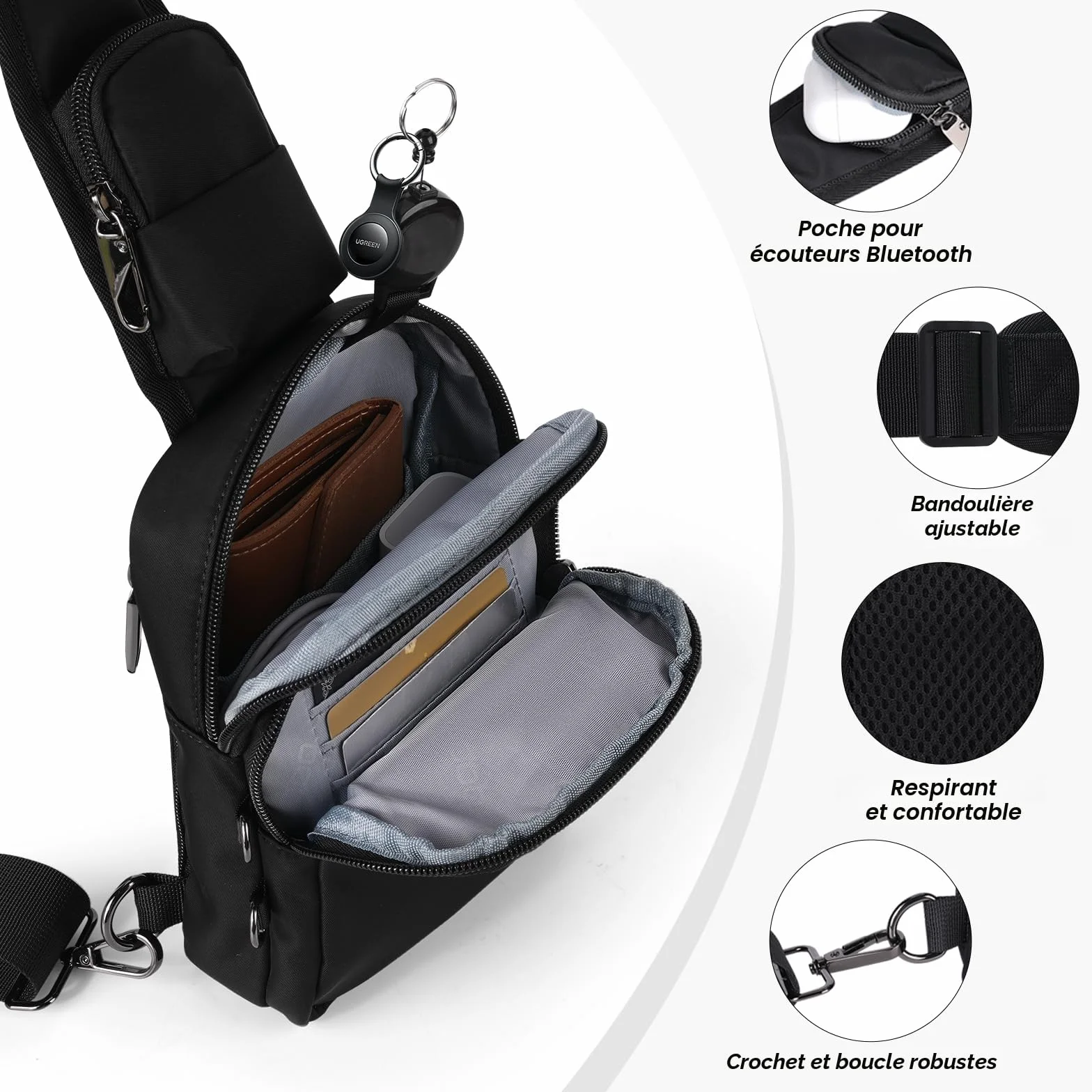 Sac à bandoulière antivol - Sac de poitrine - Pour homme et femme - Étanche - Petit sac à main avec fermeture éclair et blocage RFID