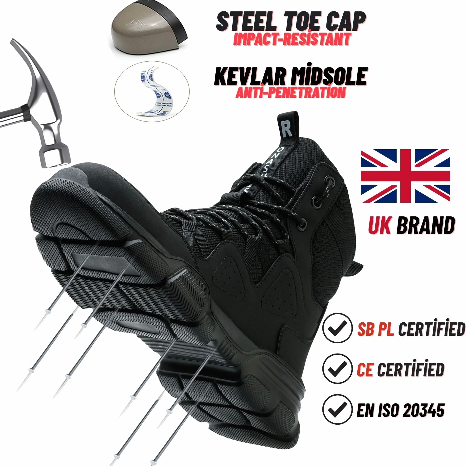 Rona Shoes Bottes de Sécurité Chaussures de Sécurité Baskets de Sécurité Chaussure de Travail Légère Confortable Femme Homme