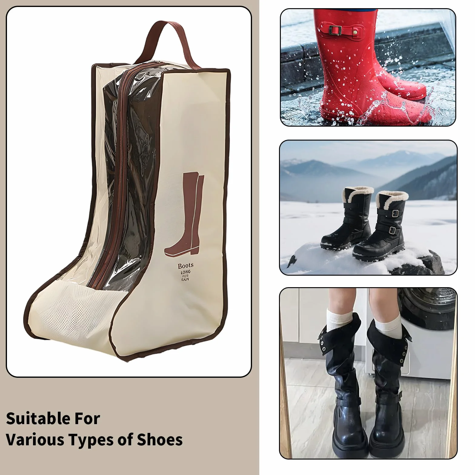 Lot de 2 Housses de Rangement pour Bottes Hautes, Sac Chaussures Imperméable et Anti Poussière avec Poignée, Modèle Portable Adapté Au Voyage, Camping, Salle de Sport et Usage Domestique