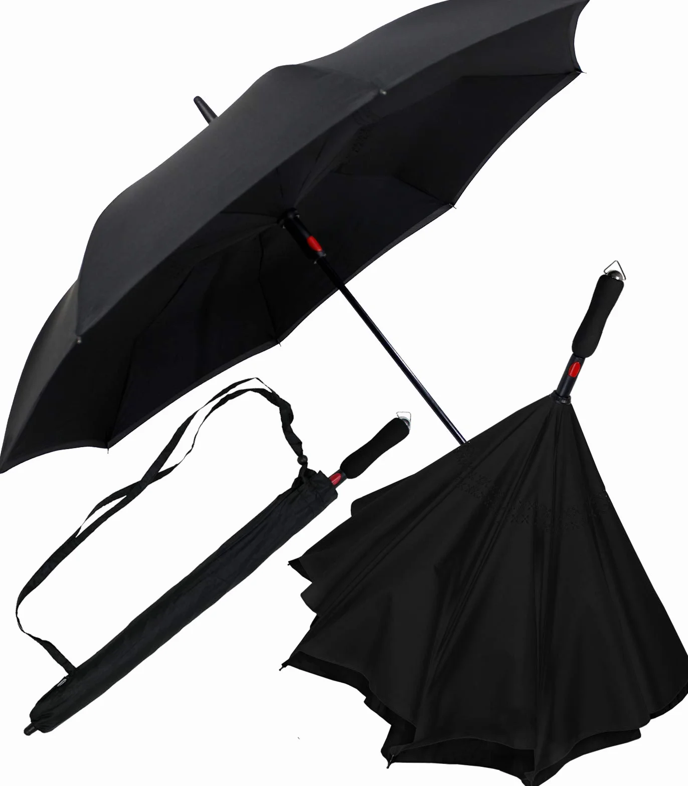 iX-brella Parapluie inversé pour ouvrir automatiquement retourné, noir/noir, 106 cm