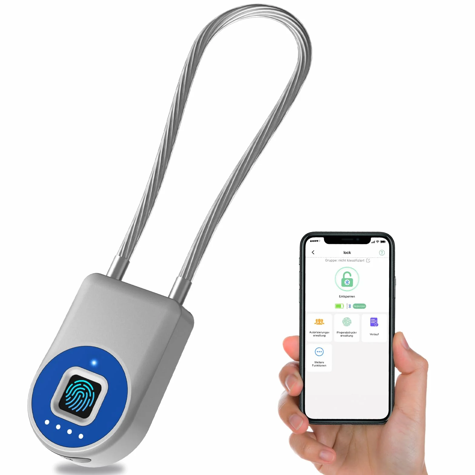 Anweller Cadenas à empreintes digitales avec câble antivol 22 cm pour vélo scooter électrique