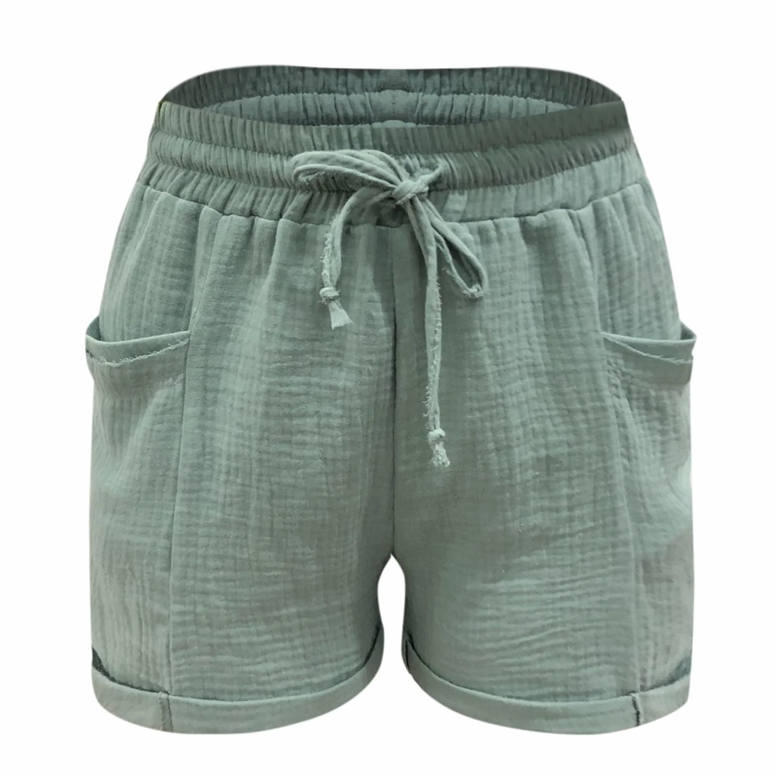 Bermuda Short Femme en Lin Et Coton Ete Shorts Et Bermudas Femme De Plage Taille Elastique Shorts Jogging avec Poches Large Pantalon Court Leger Chic avec Cordon De Serrage pour Vacances