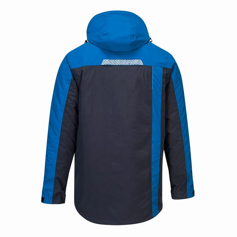 Portwest T740 Parka WX3 Imperméable à L'eau avec Coutures Poche Téléphone | Persian Blue, XL, EN 343 Classe 3:1, Cordon de Serrage, 11 Poches, Manchette en Tricot, Capuche Détachable