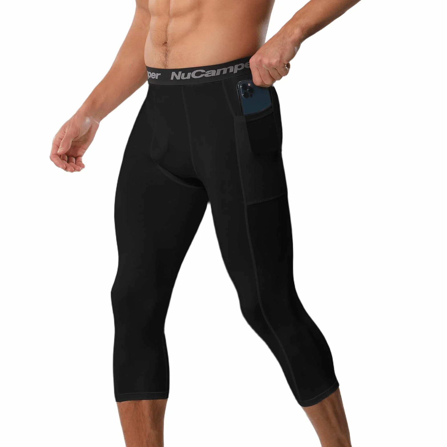 NuCamper 3/4 Legging de Compression pour Homme, Collant Séchage Rapide Base Layer Sport Running Gym