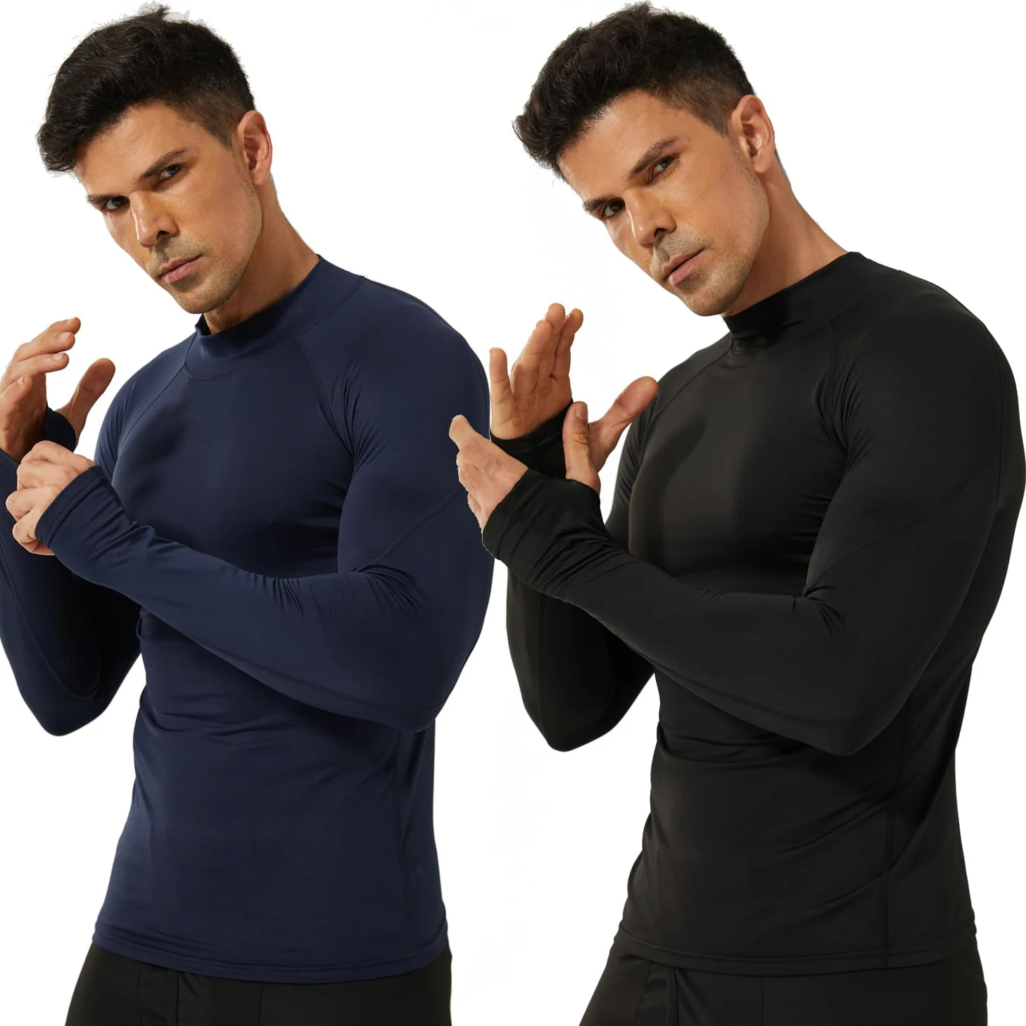 Sous-vêtement thermique pour homme - Haut d'hiver chaud - Doublure en polaire - Chemise à manches longues et col rond - Couche de base pour temps froid - Pour le ski, la course à pied, la