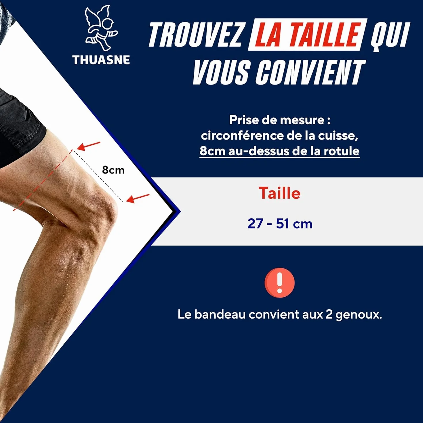 Thuasne Sport - Bandeau de Serrage IT Band - Syndrome de l'Essuie-Glace - Compression Ajustable - Système Auto-Agrippant - Dispositif Médical CE - Taille Unique, Noir
