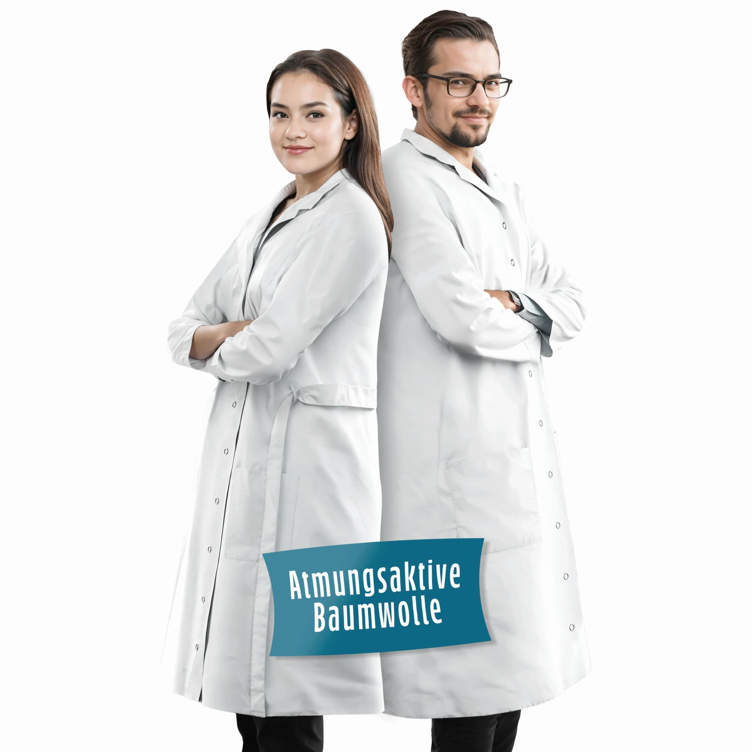Blouse de laboratoire blanche en 100 % coton (200 g/m²) avec plusieurs poches pour laboratoires, hôpitaux, médecins, étudiants, écoles, pour homme et femme.