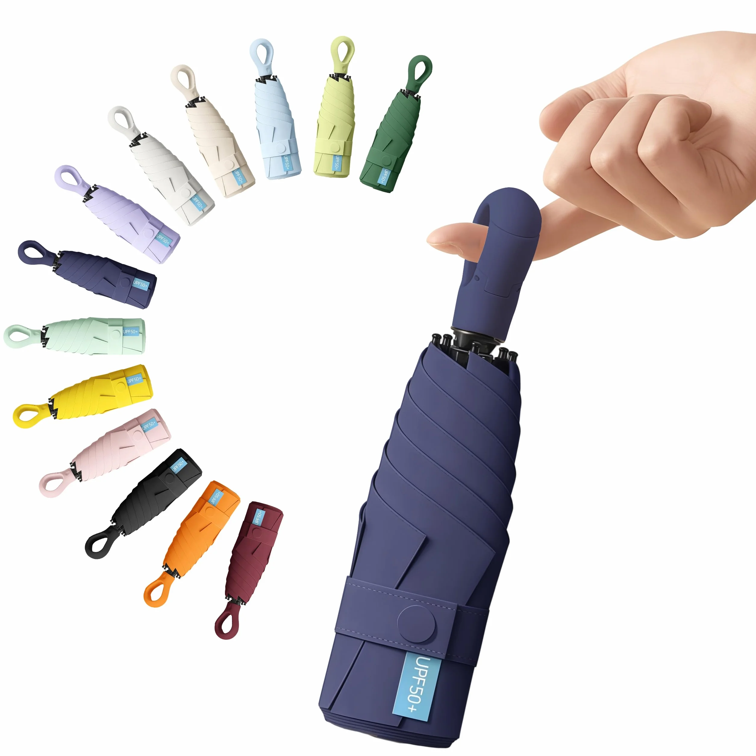 Parapluie Compact de Voyage – Boucle en anneau Mini Parapluie 6 Nervures, Ultra Léger et Résistant, Idéal pour Hommes et Femmes, se Range Facilement dans un Sac