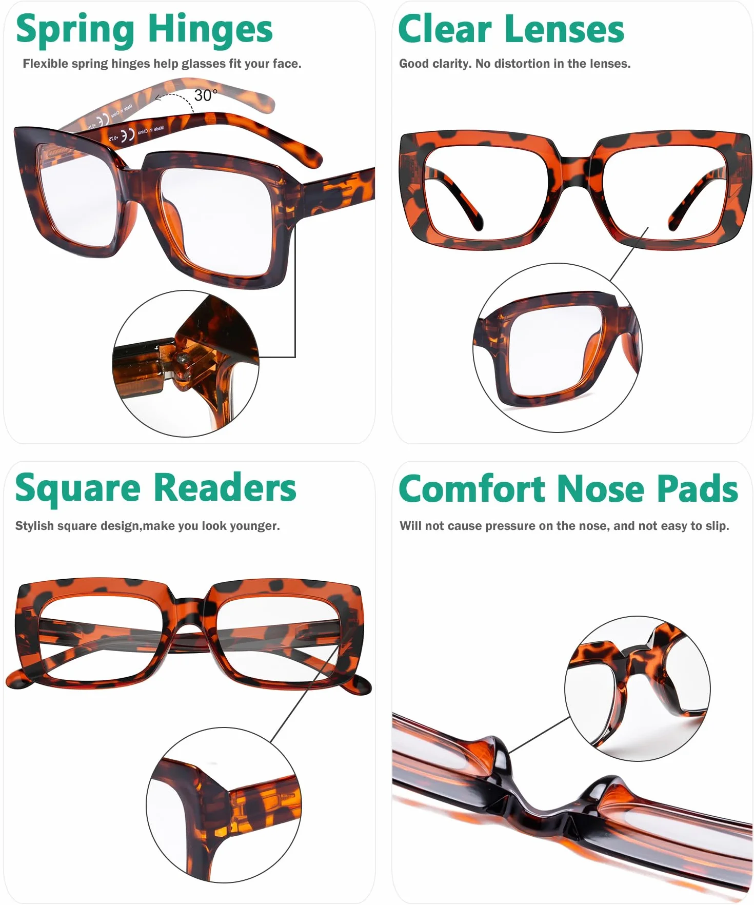 eyekepper 4 Paires Lunettes de Lecture pour Femmes Carrés Oversize Élégants