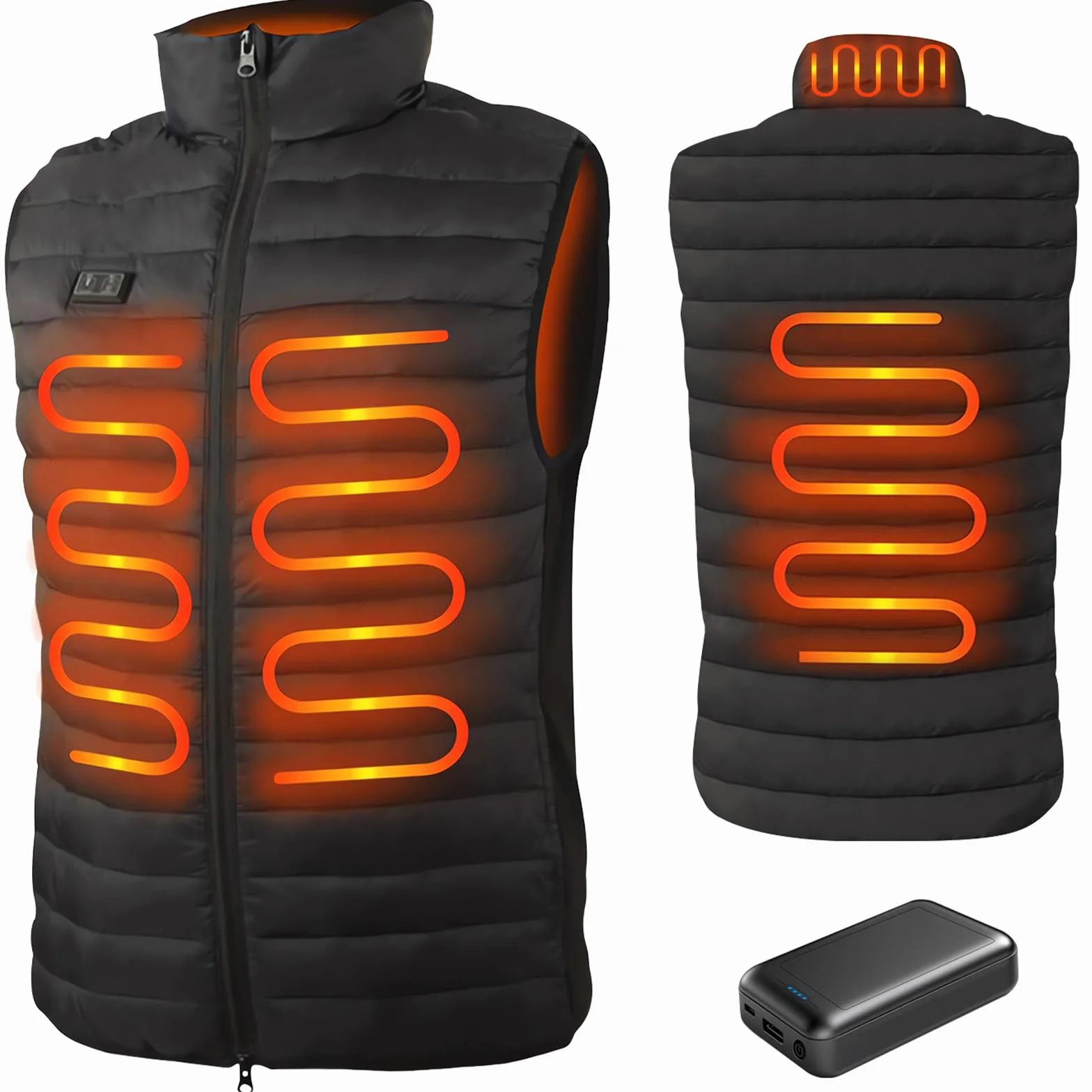 seenlast Veste Chauffante Homme, Gilet Chauffant Homme avec Batterie 10000mAh 5V Incluse, Doudoune Chauffante avec Chauffage 4 Zones et 3 Niveaux pour Ski Moto Chasse Camping, Lavable en Machine