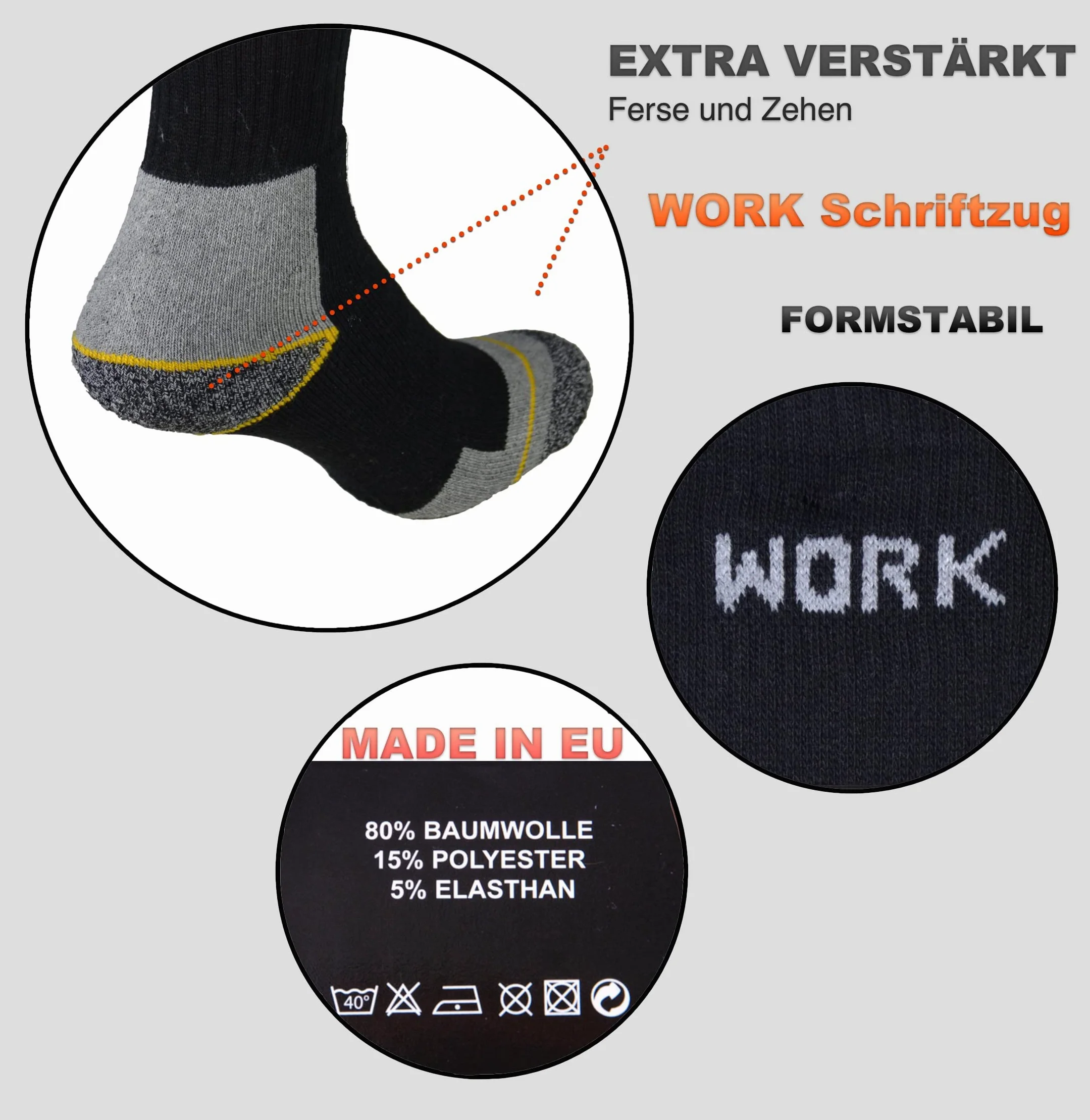 Cocain Chaussettes de travail robustes et respirantes au design technique Disponible en lot de 9, 15 ou 30 paires Taille 39/42, 43/46 ou 47/50