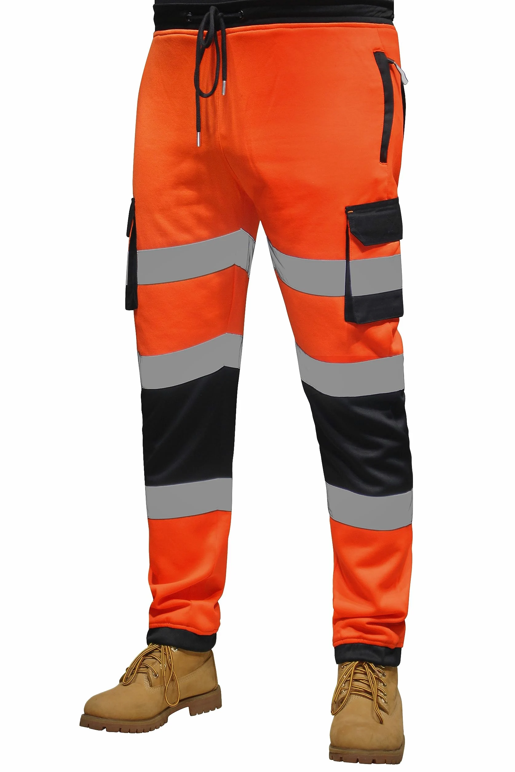 RAK Pantalon de travail en polaire fluorescente pour homme avec bande haute visibilité et poches élastiques à la taille et cordon de serrage
