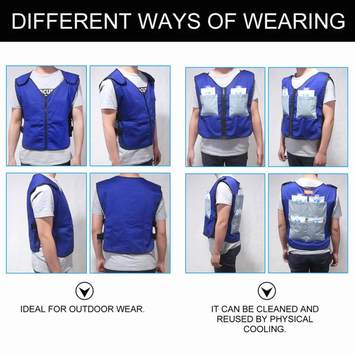Gilet Rafraîchissant Léger Bleu pour Hommes avec Design Élastique et Refroidissement Physique, pour L'extérieur avec Sandales Femme