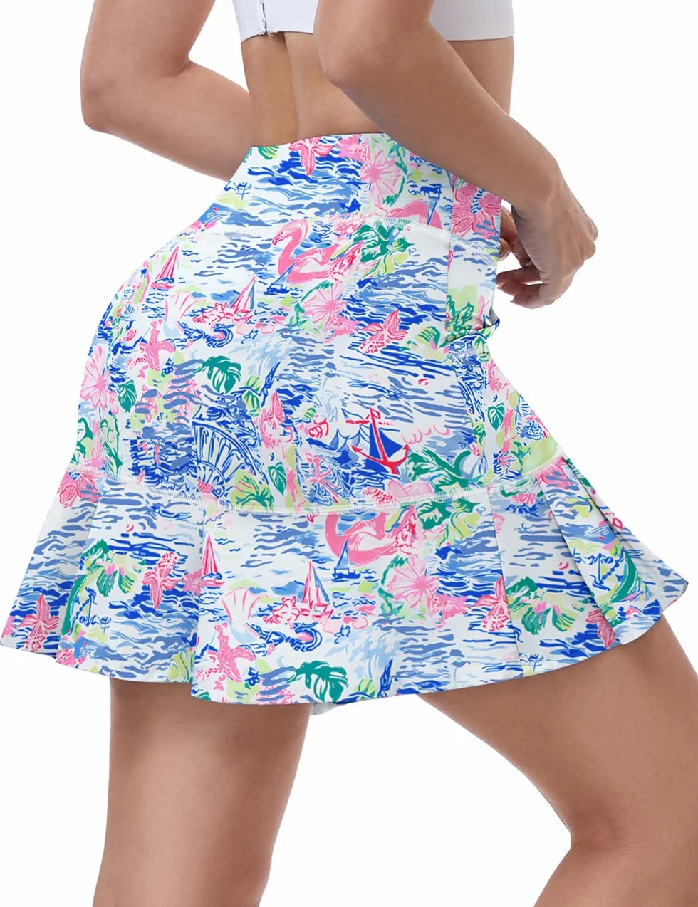 WOWENY Jupe Short Femme Sport avec Poche,Jupe de Tennis Femme,Mini Skorts 2 en 1 Haute Taille Jupe Short de Golf Légère Elastique Casual pour Randonnée Badminton S-XL