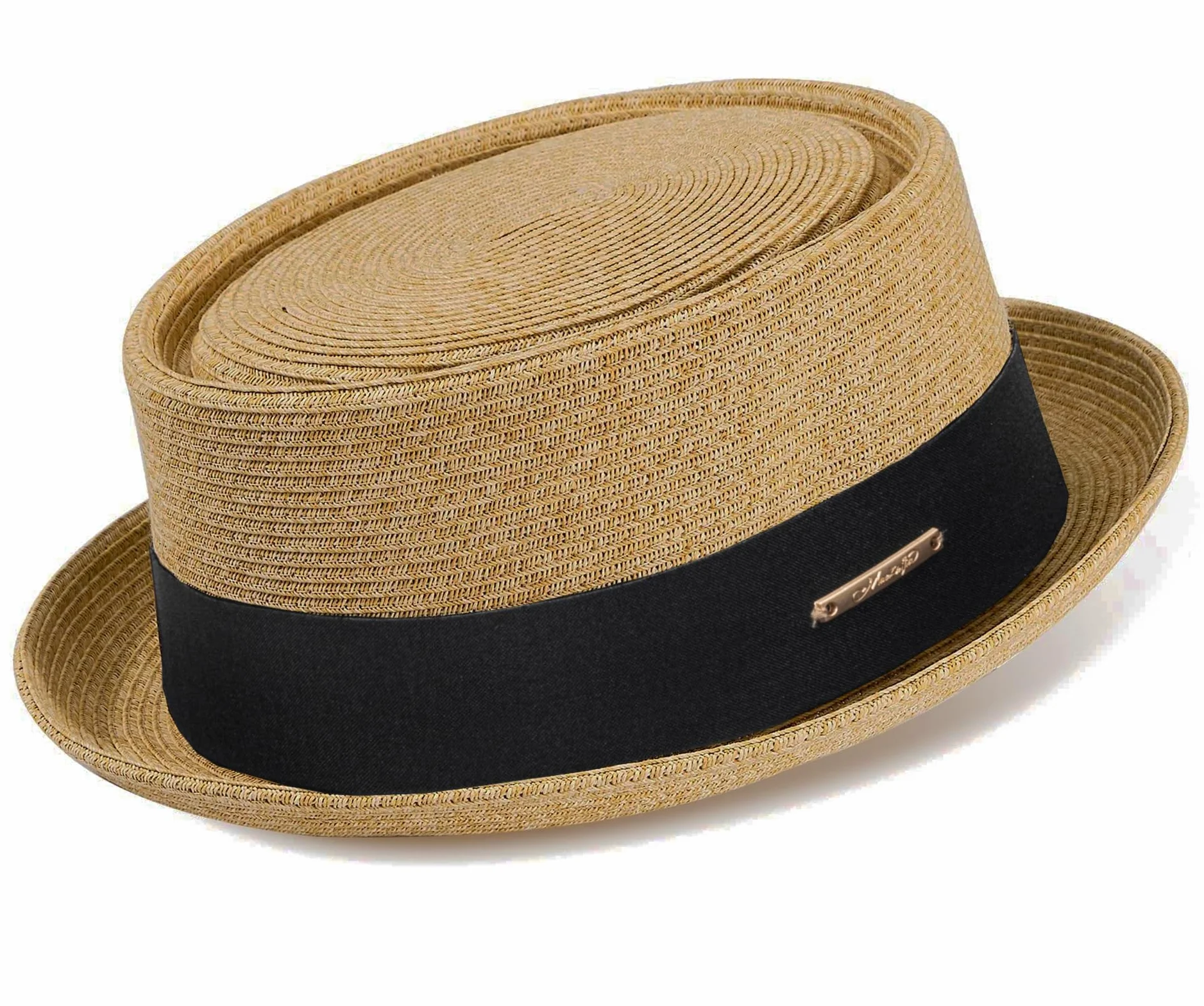 Chapeau Fedora des années 1920 en paille de porc, chapeau melon à dessus plat pour costume de fête