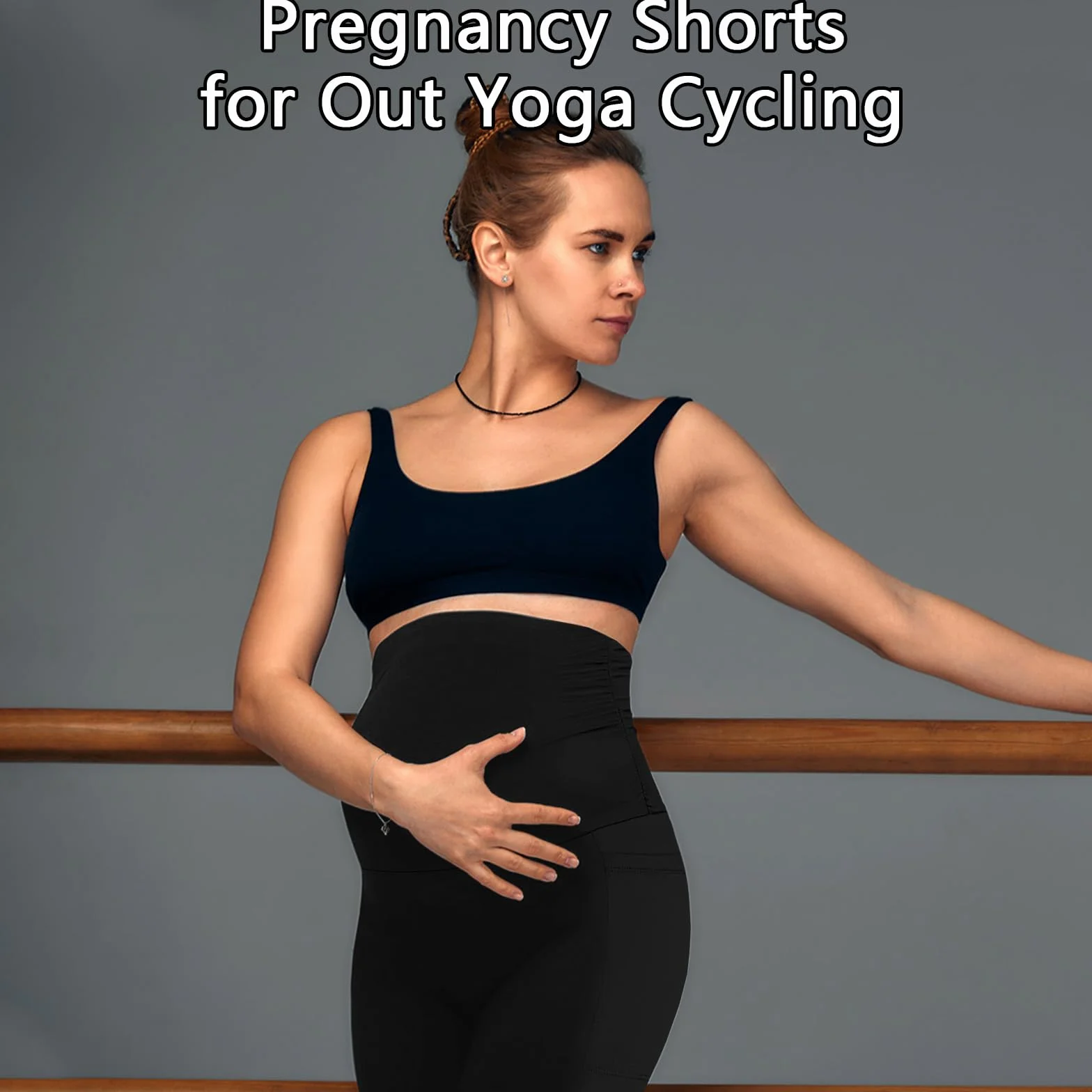 Short de maternité avec poches, taille haute, soutien du ventre, legging de grossesse, pantalon pour cyclisme, yoga, entraînement