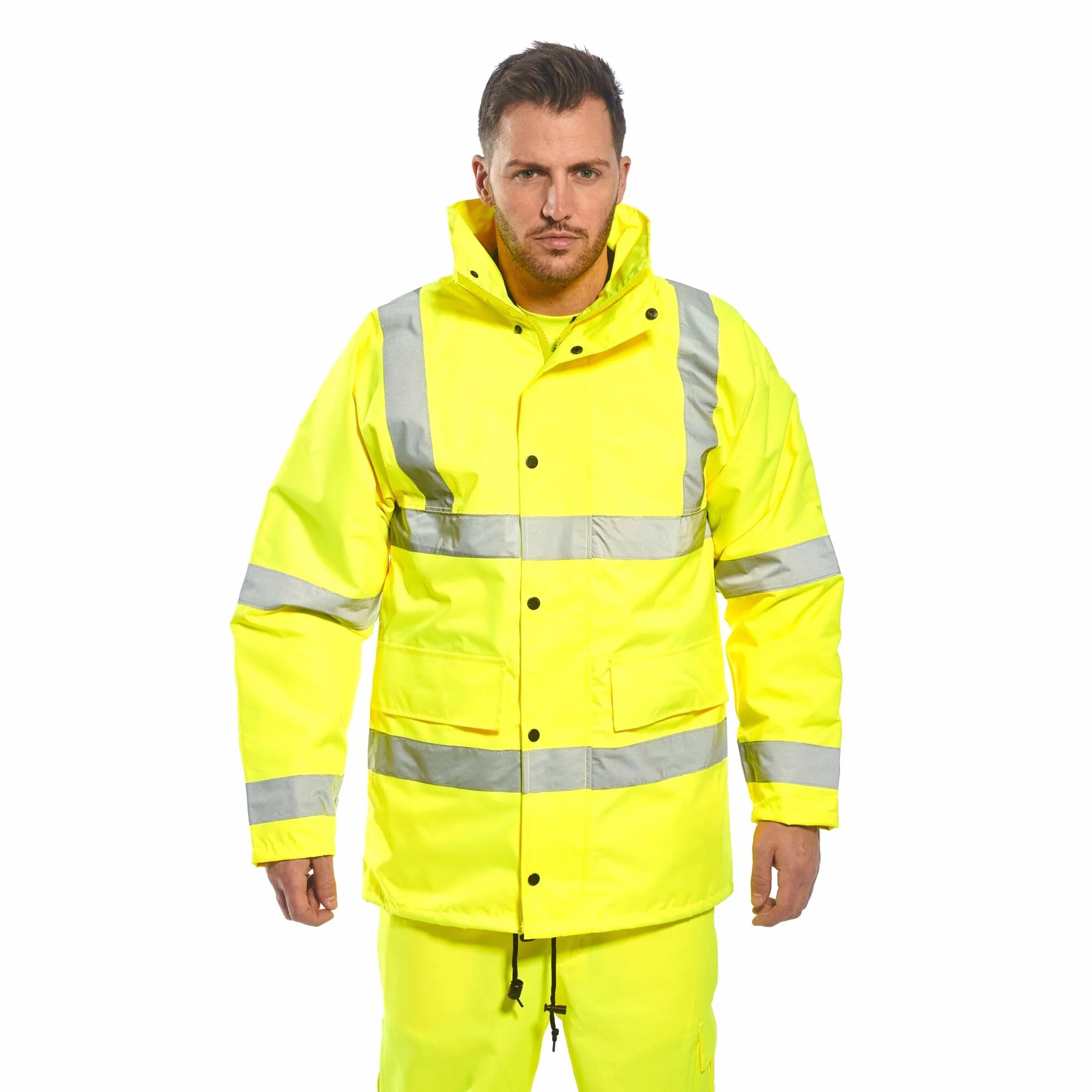 Portwest S460 Parka Imperméable Poche Poitrine Intérieure Haute Visibilité | Jaune, XL, EN ISO 20471 Classe 3, EN 342, Bande Réfléchissante, Poignets Bords Cotes, Zip à Double Curseur, Coupe-Vent