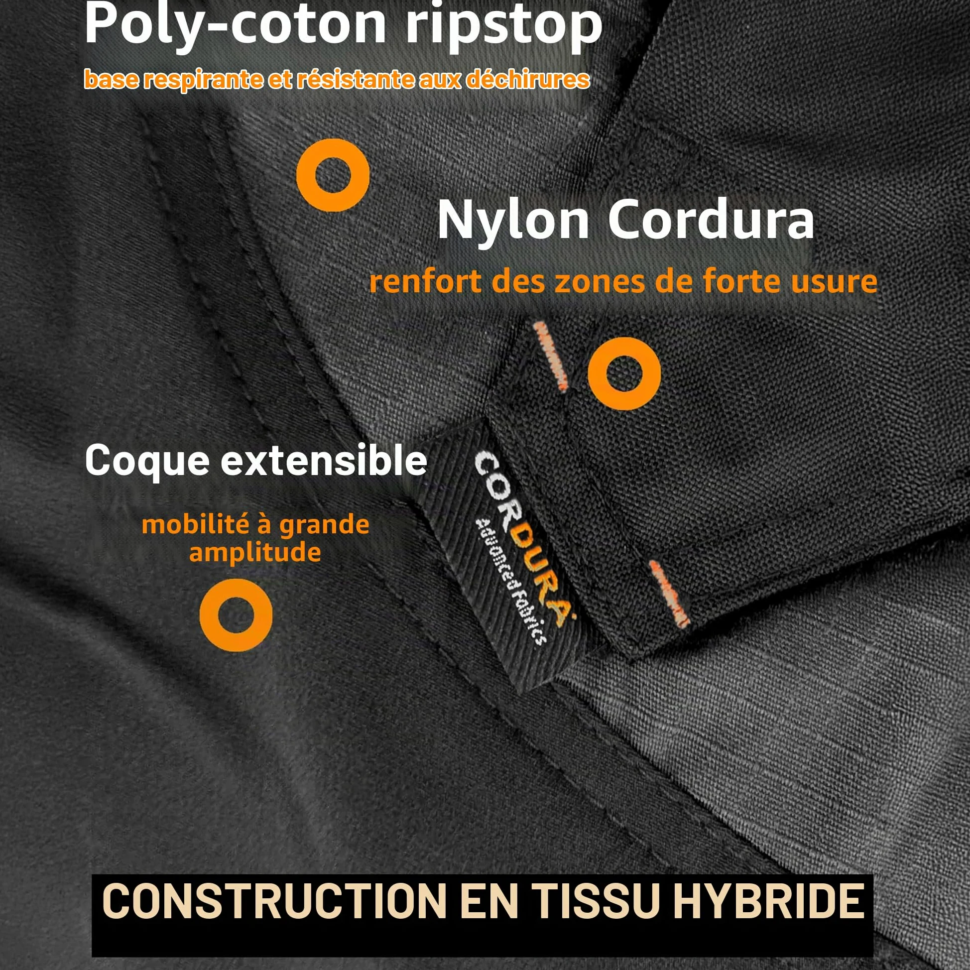 ACE Constructor Pantalon de Travail Hybride Long pour Homme - Pantalon Cargo Outdoor avec Cordura et élastique Stretch pour Homme - 44 à 66