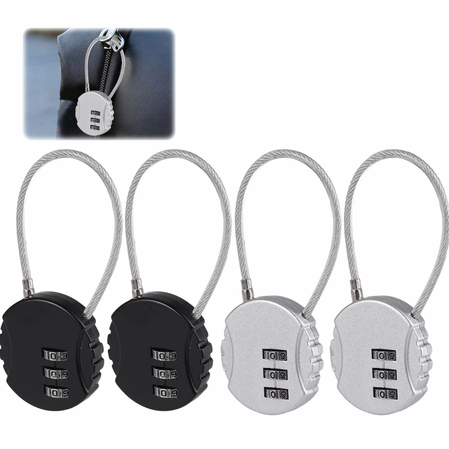 Petit Cadenas à Câble Réinitialisable 4 Pièces, Cadenas à Combinaison 3 Chiffres, Sécurité Câble Flexible 13,5 cm pour Casier Valise Voyage