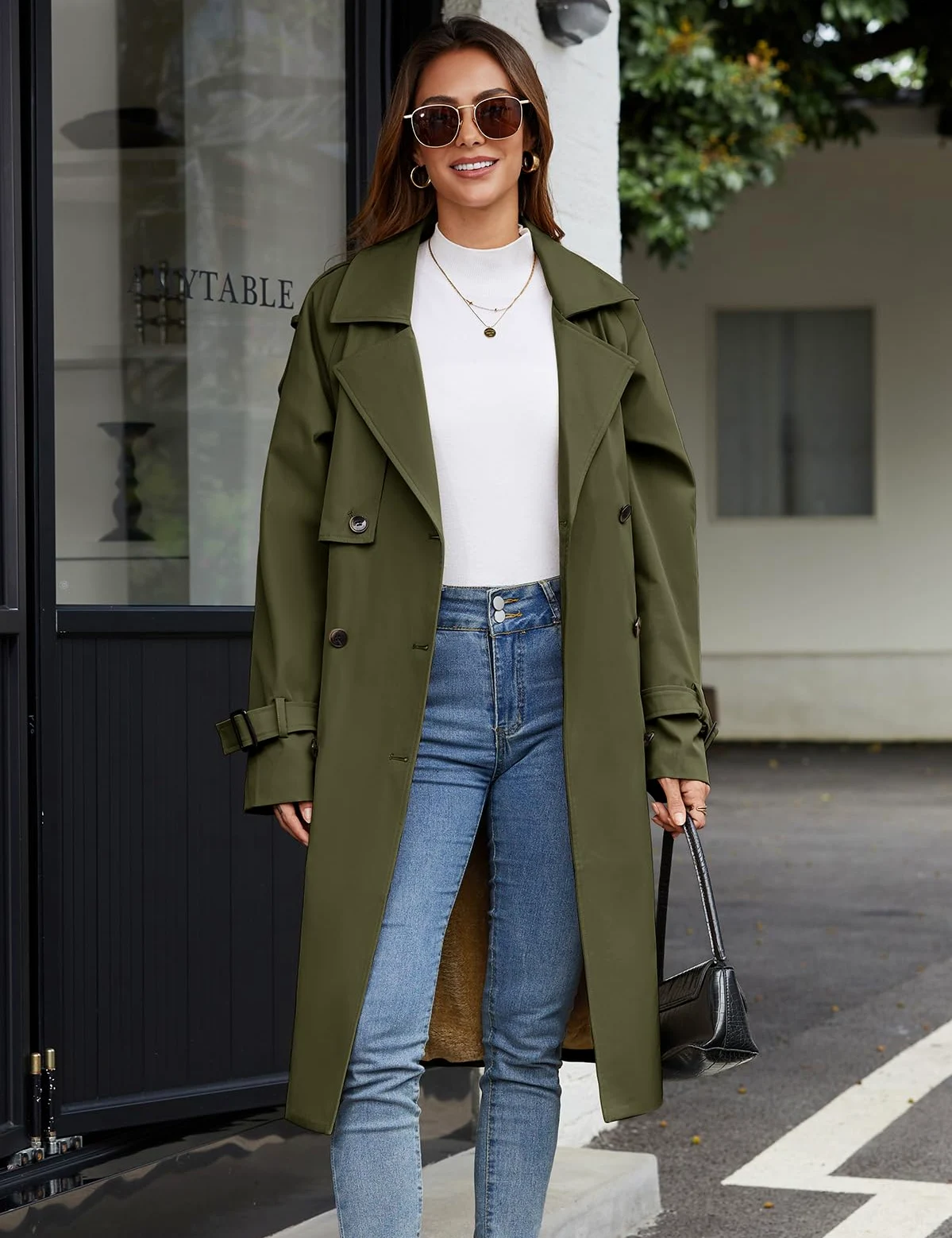 Vancavoo Manteau Trench Femme Long Veste Chaud Doublé Polaire avec Ceinture | Coupe Croisée à Revers, Poignets Réglables, 2 Poches Main, Poche Intérieure, Doublure Douce, pour Ville et Bureau
