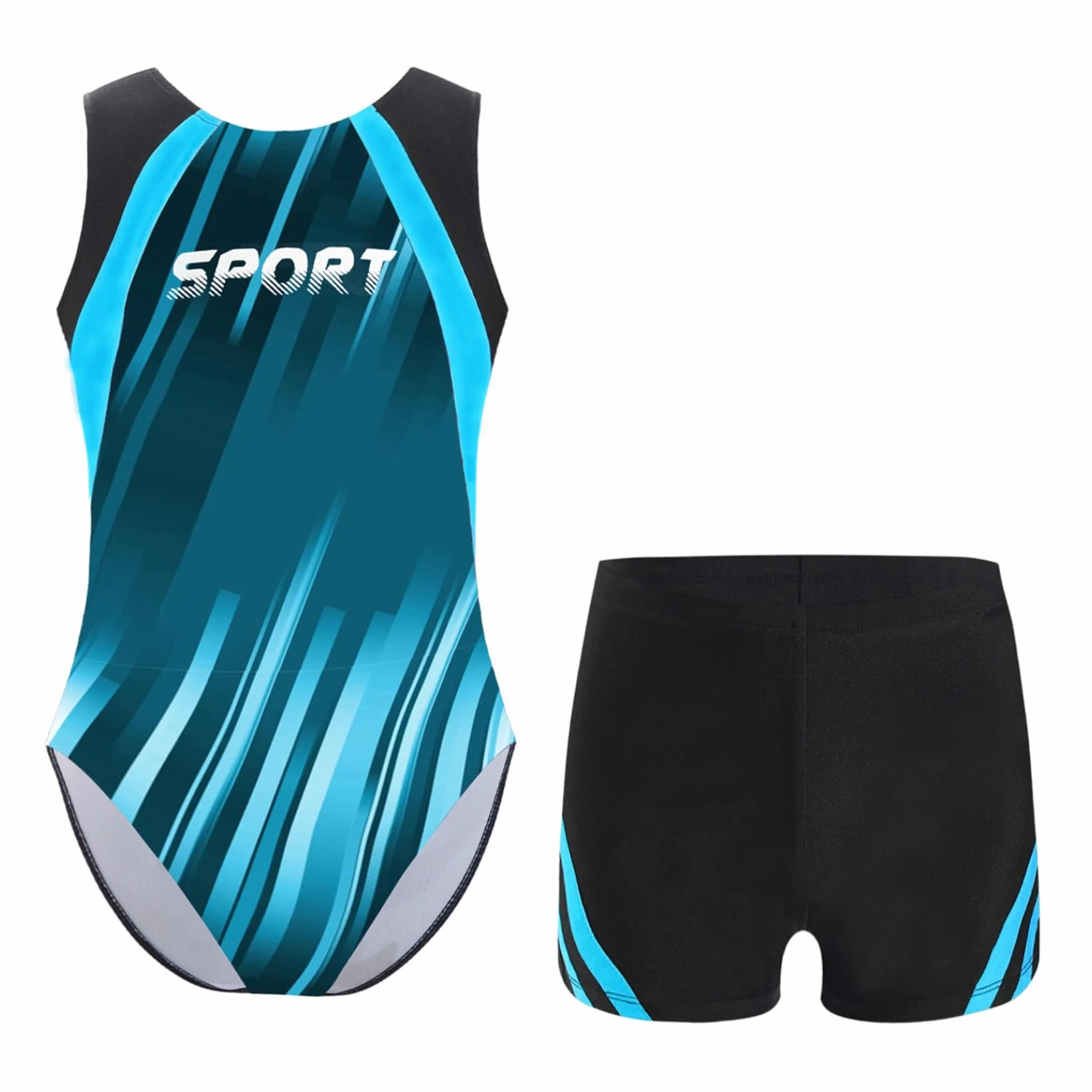 Enfant Garçon Justaucorps Gymnastique Short Leotard Gym Danse Tenue de Spectacle Body Combishort 5-16 Ans