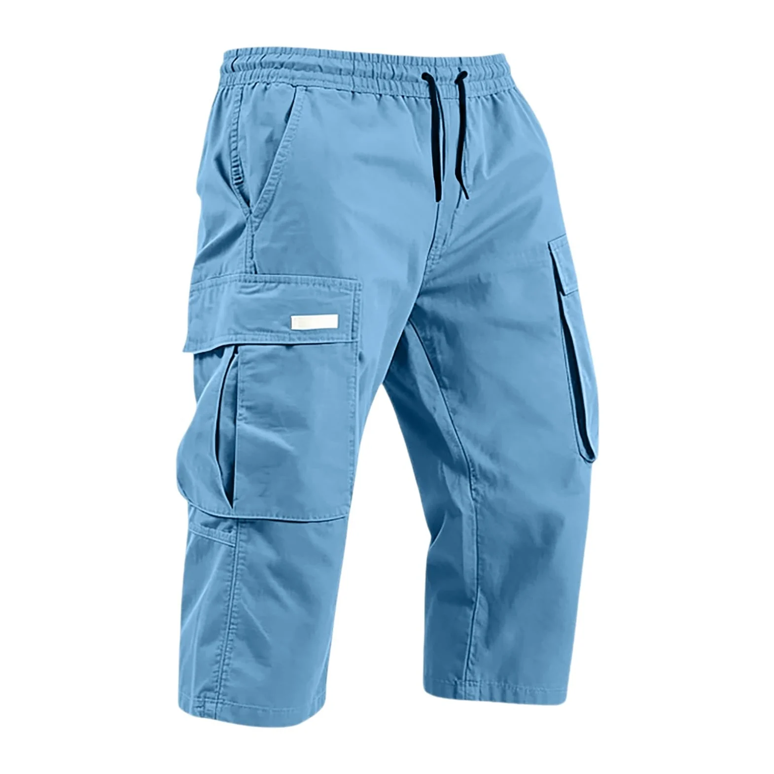 Shorts Cargo Homme Bermuda Été Longueur 3/4 Elastique Pantacourt Uni Short De Travail Multi-Poche Taille Élastique Loisirs Voyage Sport Randonnée Casual Quotidien Décontracté Pantalon Coton