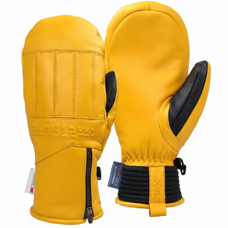 Moufles d'hiver en cuir de chèvre imperméables pour snowboard Hommes Femmes