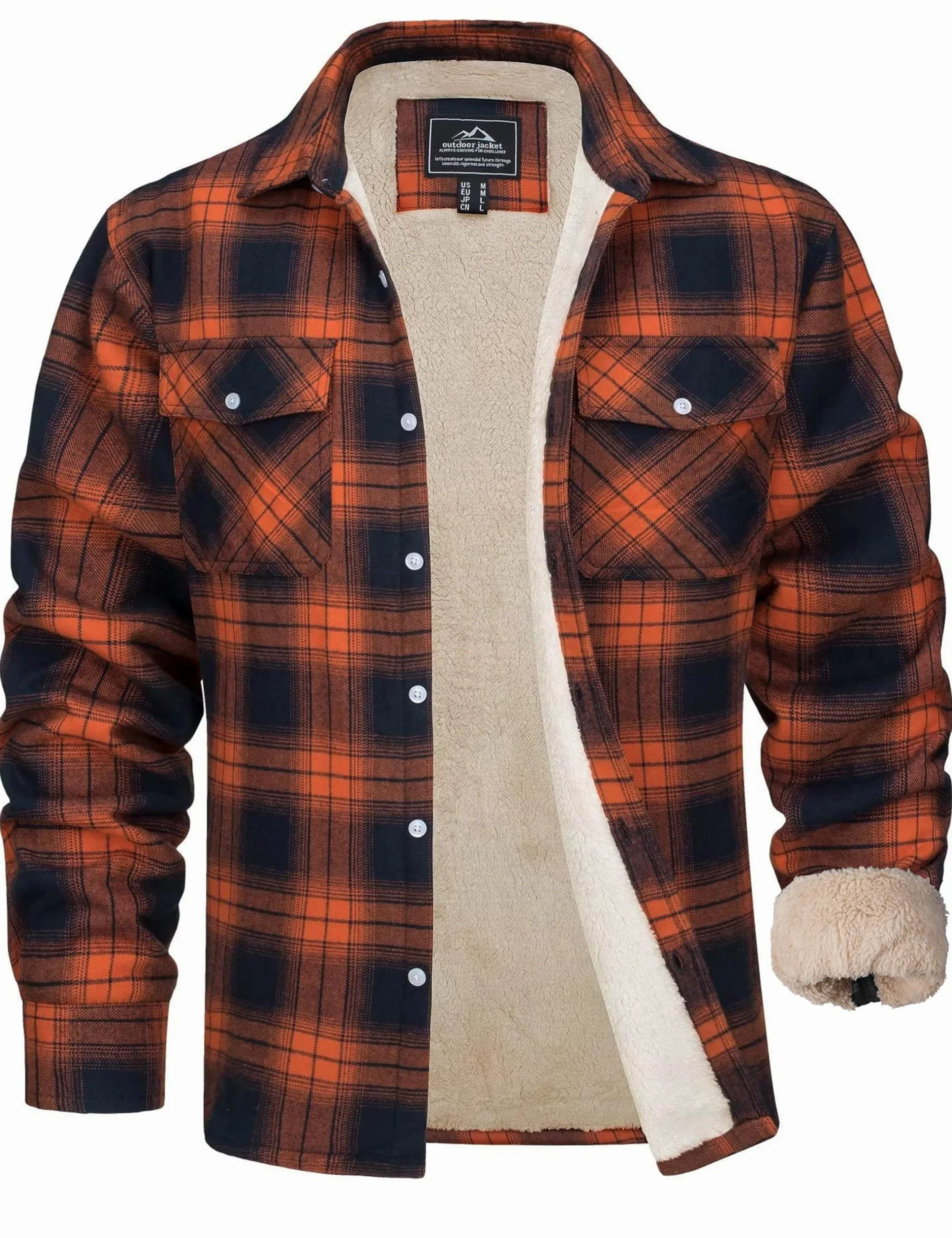 MAGCOMSEN Veste d'hiver pour homme - Veste doublée - Chemise thermique à carreaux - Avec poches multiples - Coton - Chemise chaude