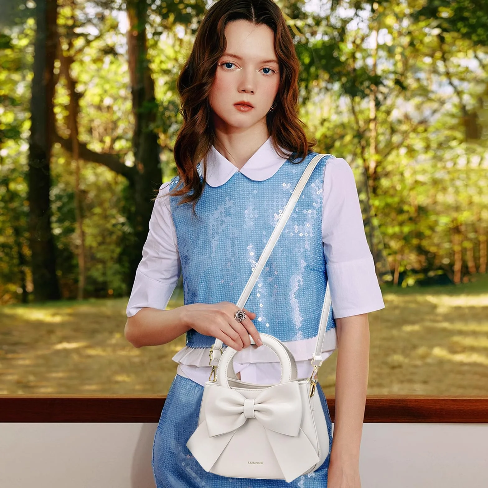 Nicole & Doris Mini Sac à Main en Cuir Bandoulière Crossbody pour Femme Blanc